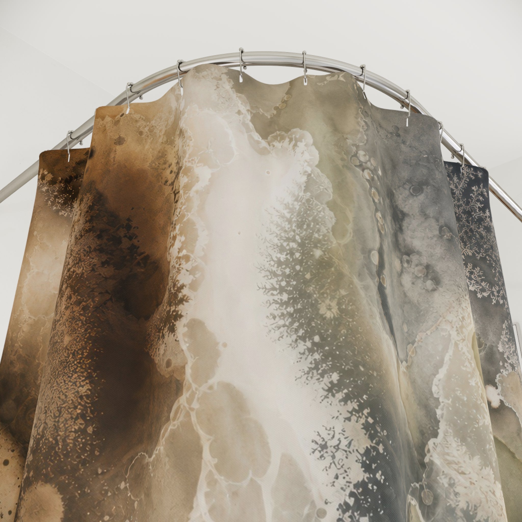 Chemigram Ivory Umber Print Abstract Shower Curtain
