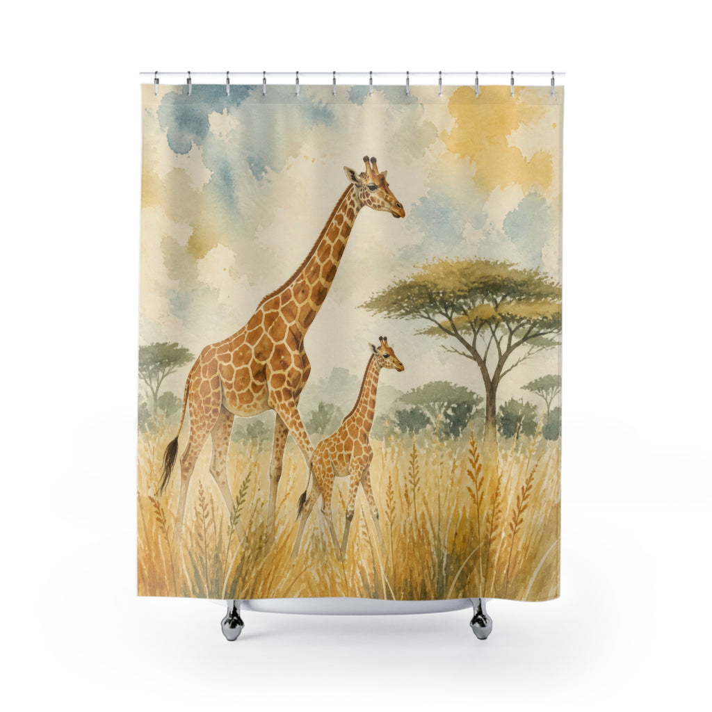 Watercolor Safari Animal Scene Shower Curtain
