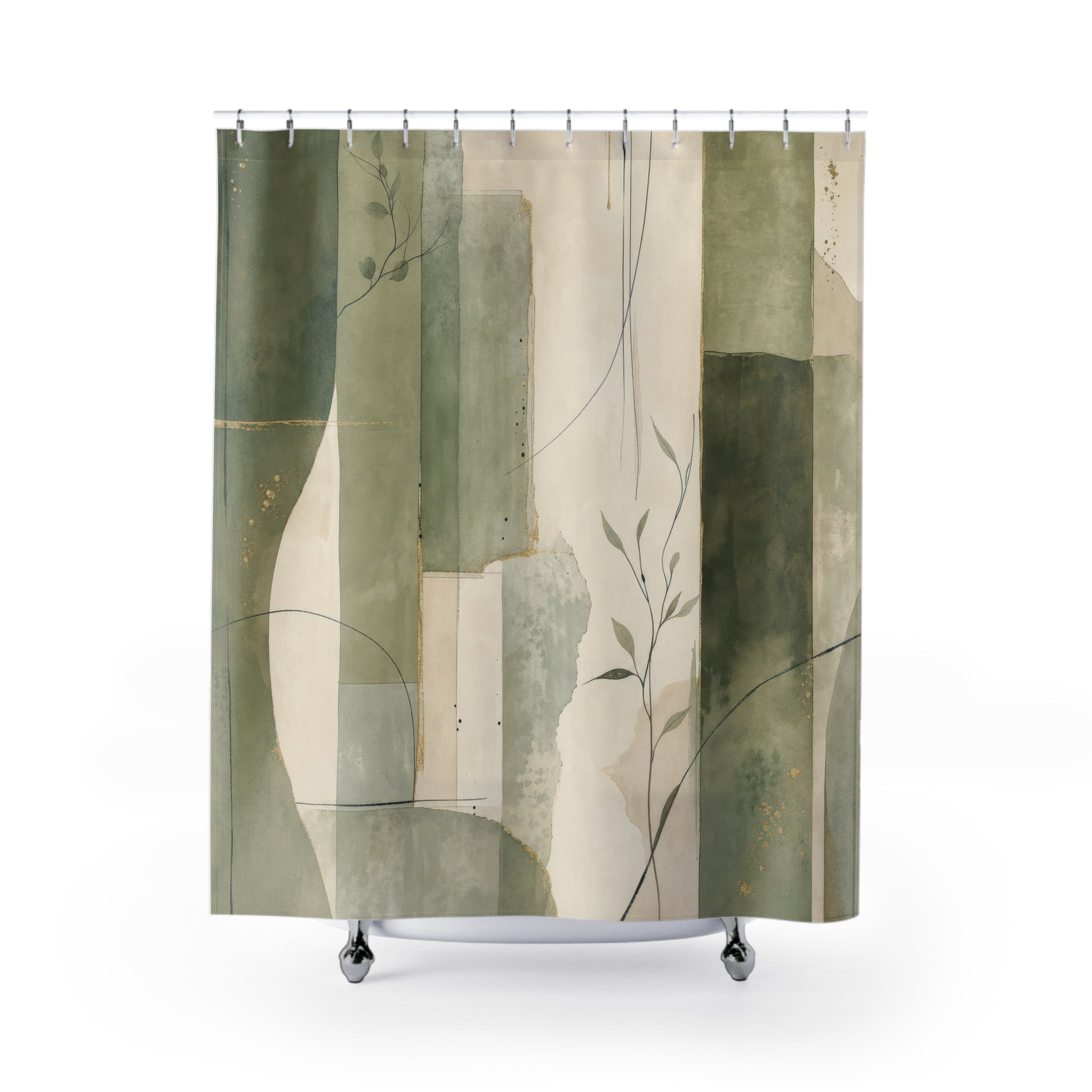 Green and Beige Shower Curtain