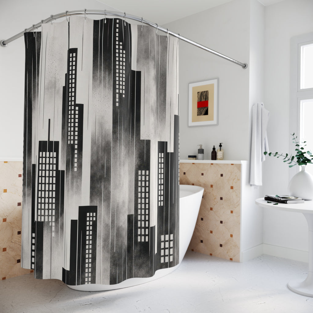 Black White Skyline Shower Curtain
