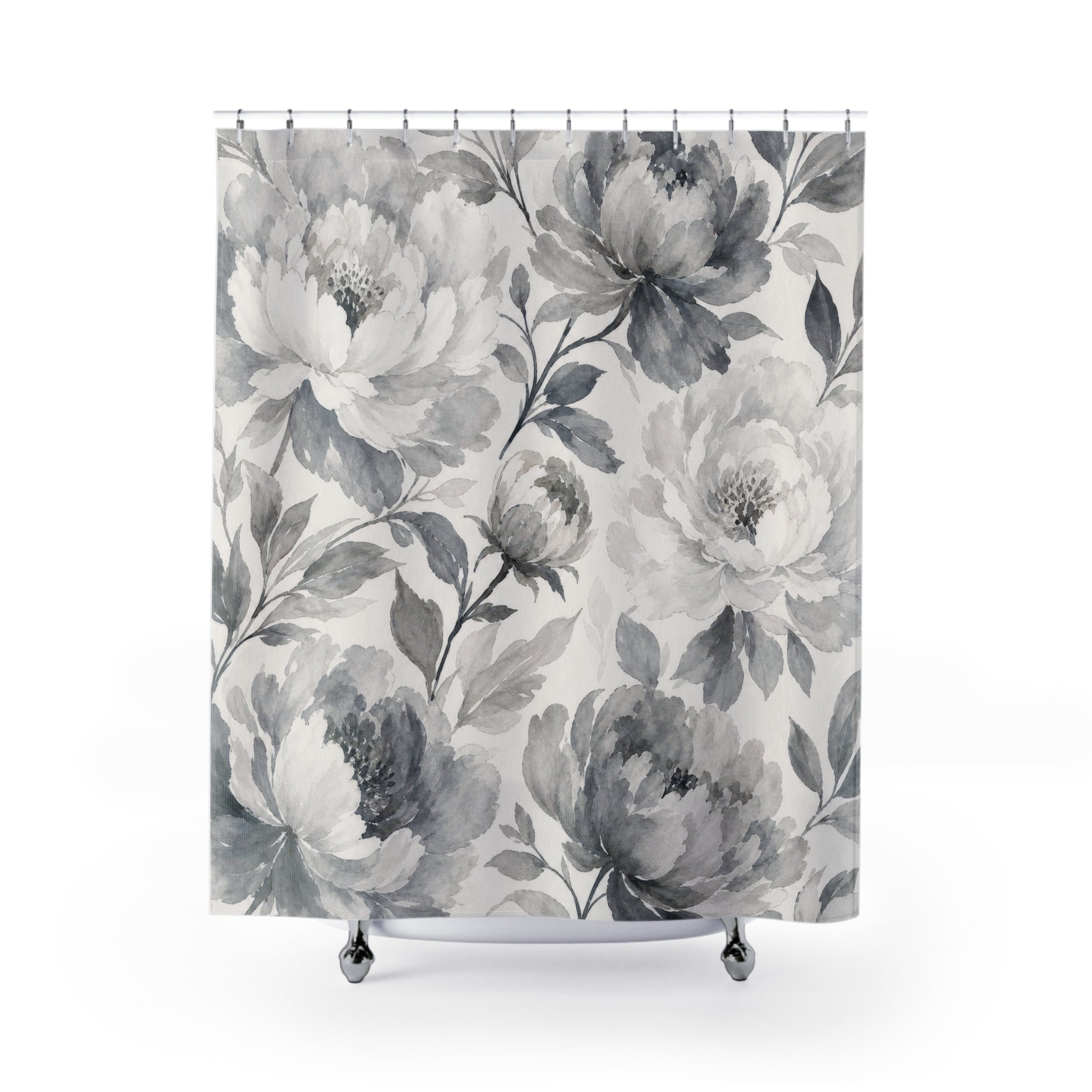 White Peony Watercolor Shower Curtain