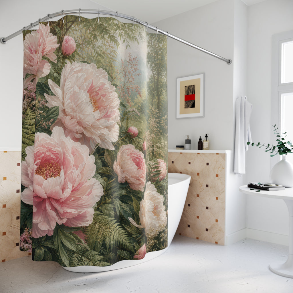 Peony Fern Woodland Edge Shower Curtain