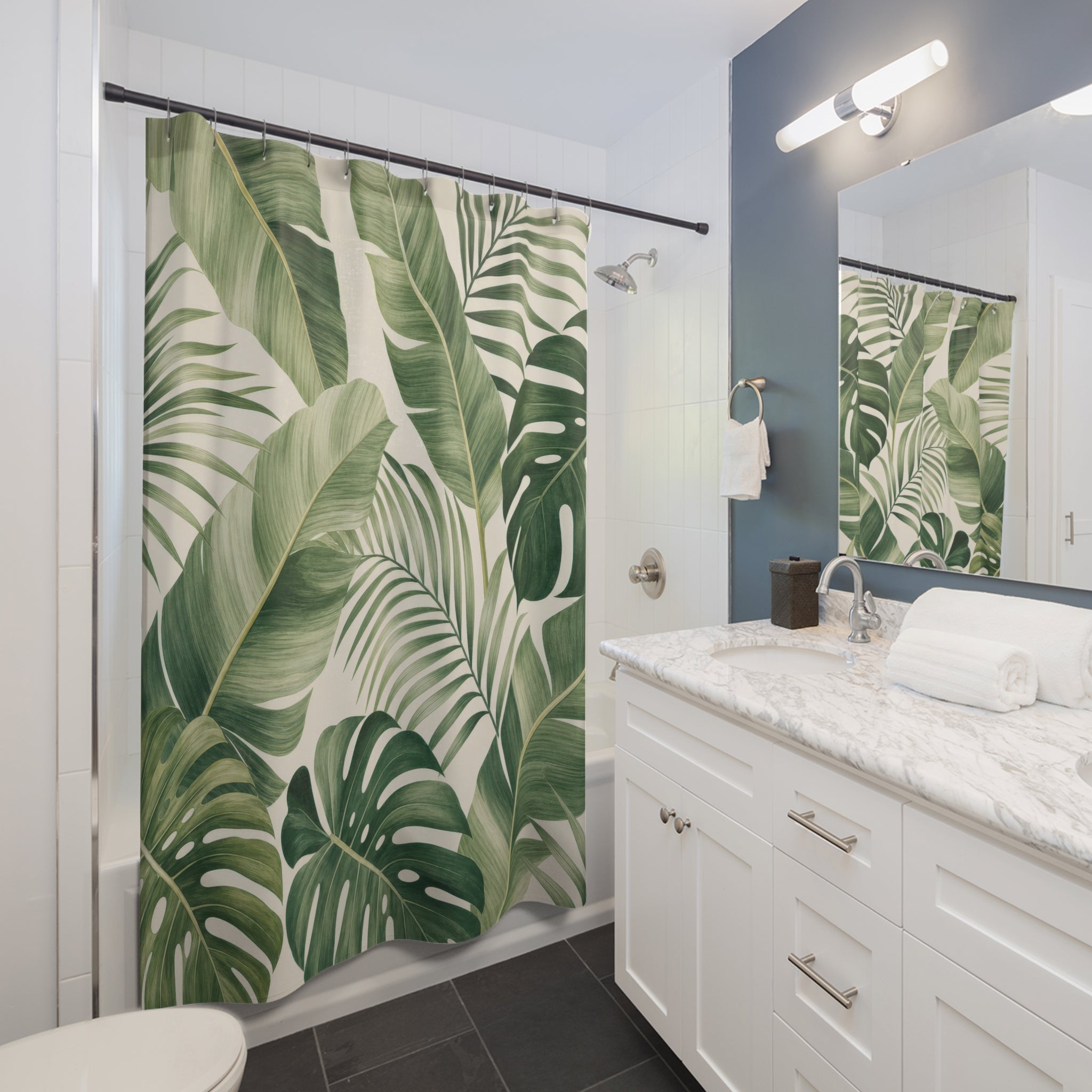 Green Tropical Leaf Shower Curtain