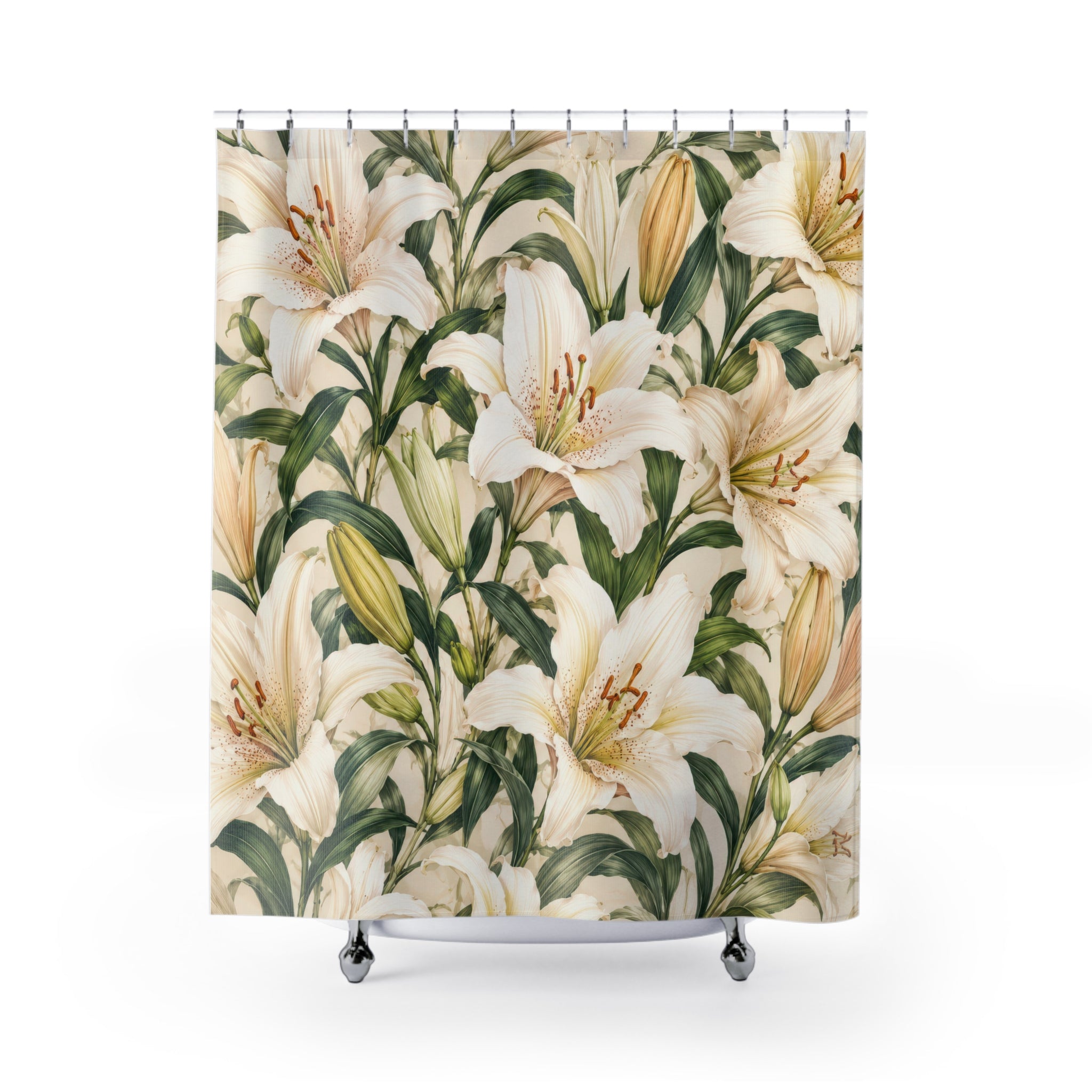 White Lily Shower Curtain: Cream Botanical