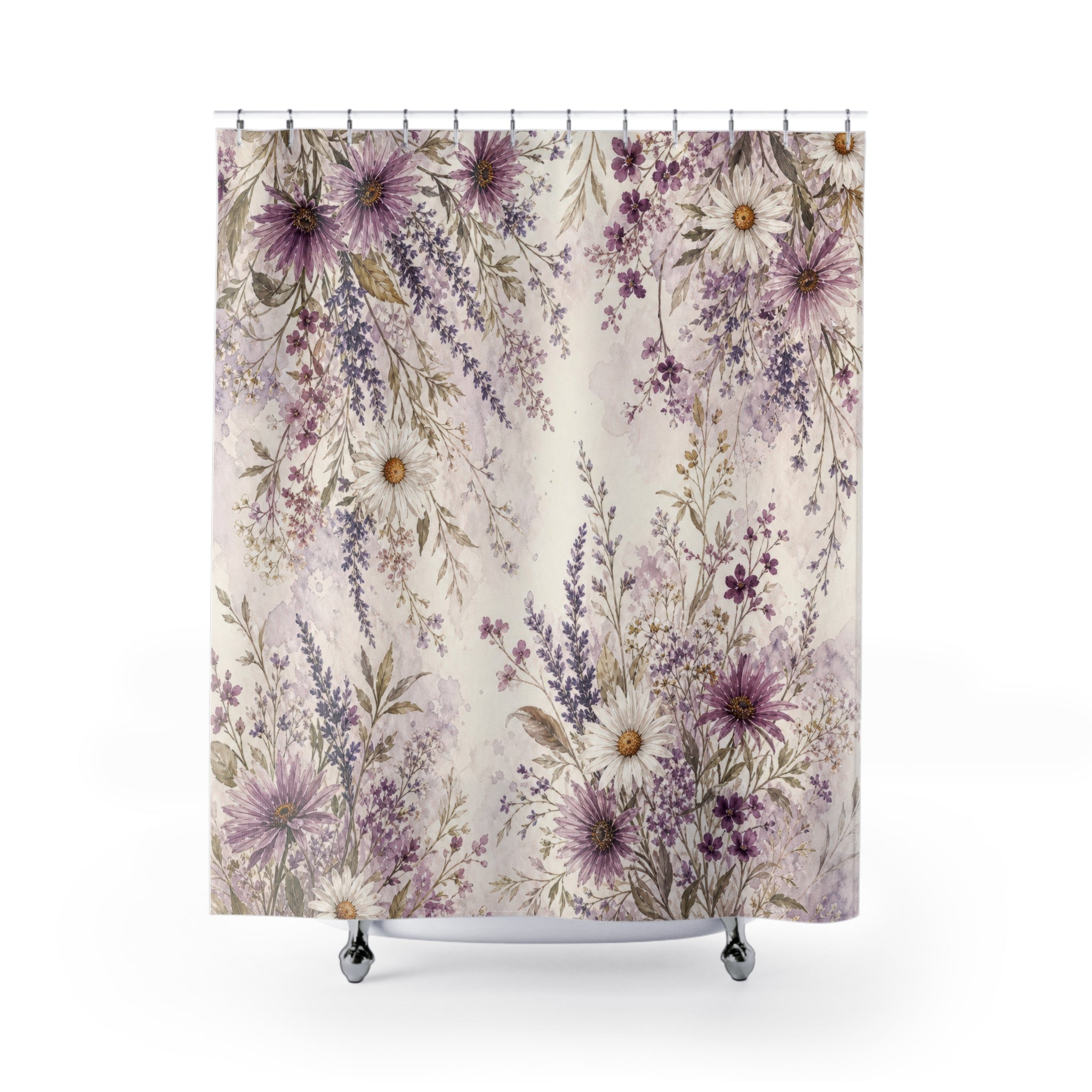 Lavender Daisy Wildflower Shower Curtain