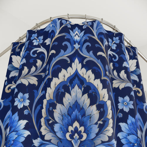 Blue Floral Shower Curtain: Royal Blue Damask