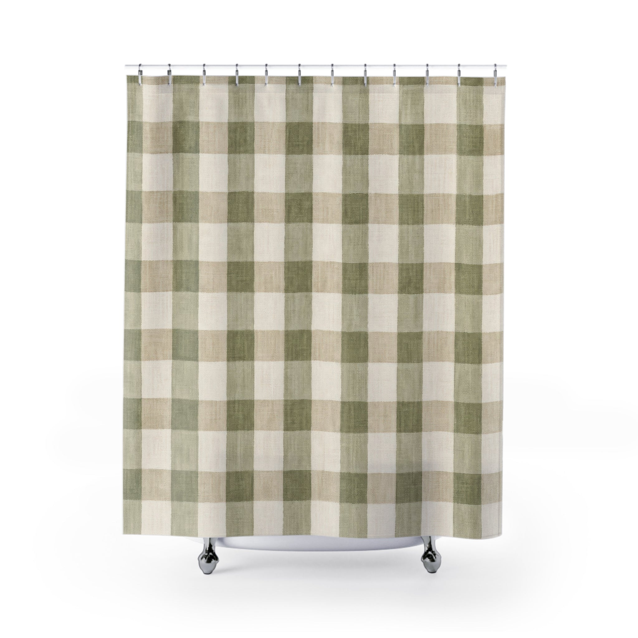 Sage Green Cream Check Shower Curtain