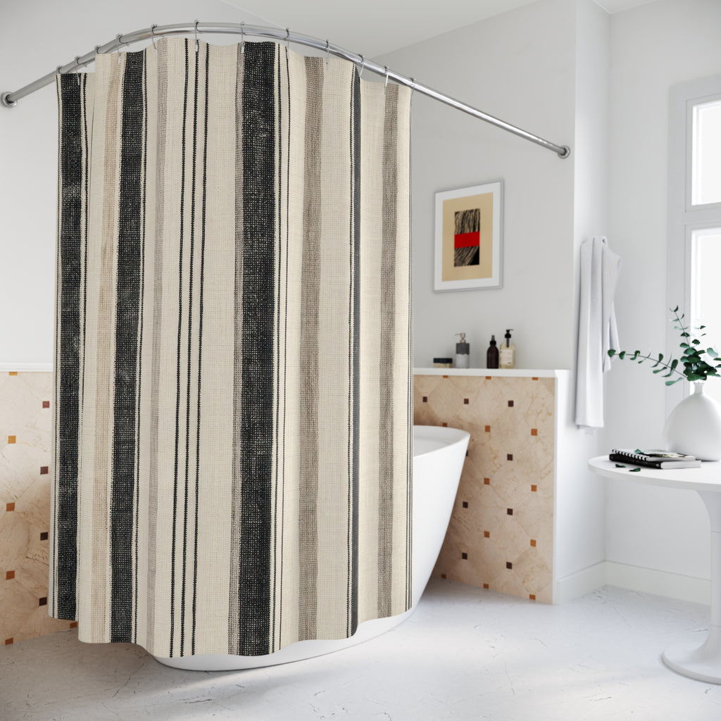 Gray Beige Dense Pinstripe Shower Curtain