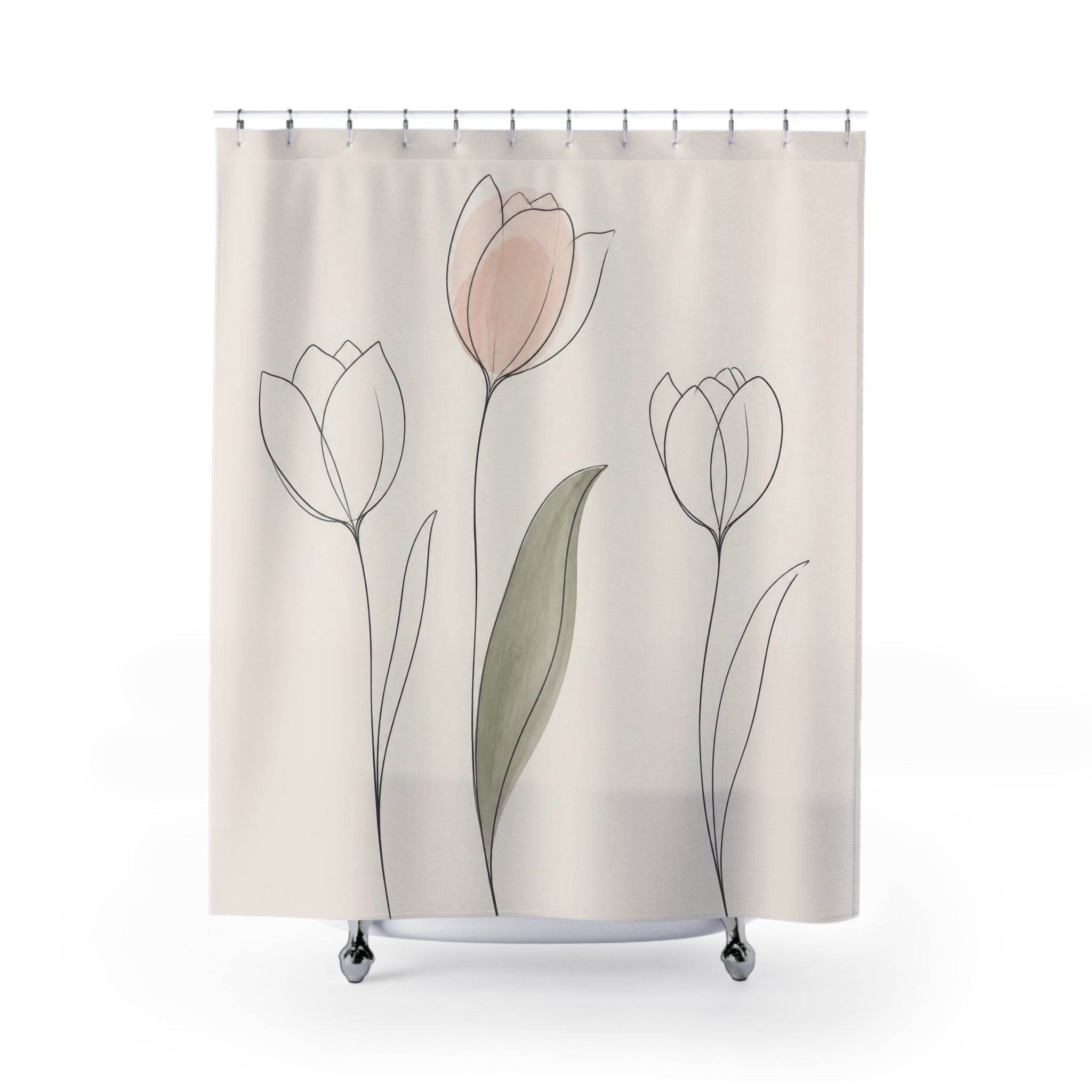 Minimal Tulip Line Art Shower Curtain