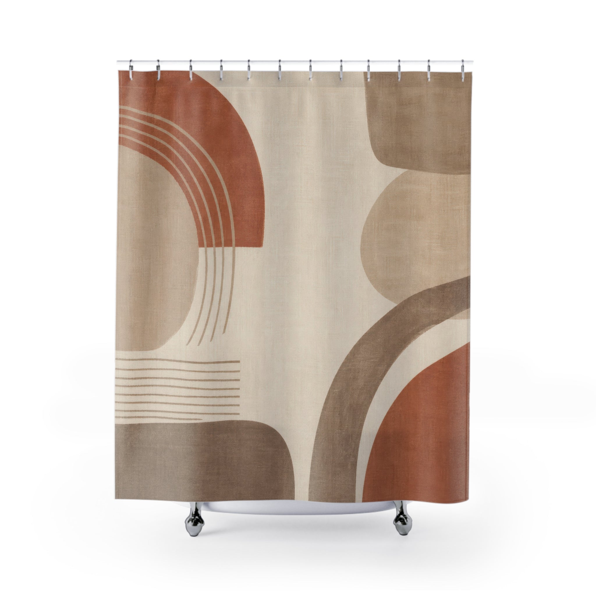 Abstract Shower Curtain, Beige Rust Arches Pattern, Warm Neutral Bathroom Decor, Modern Boho Guest Bath Organic Art Style