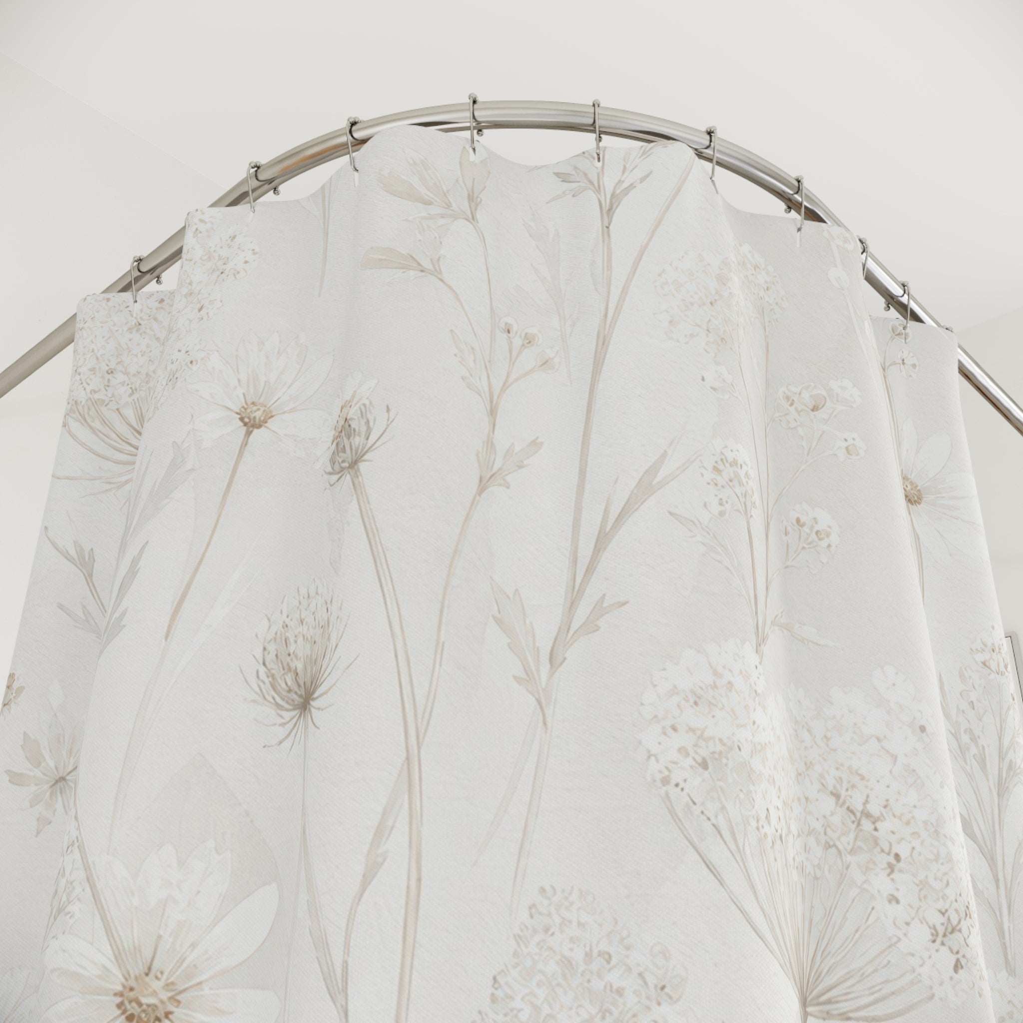 White Wildflower Botanical Shower Curtain