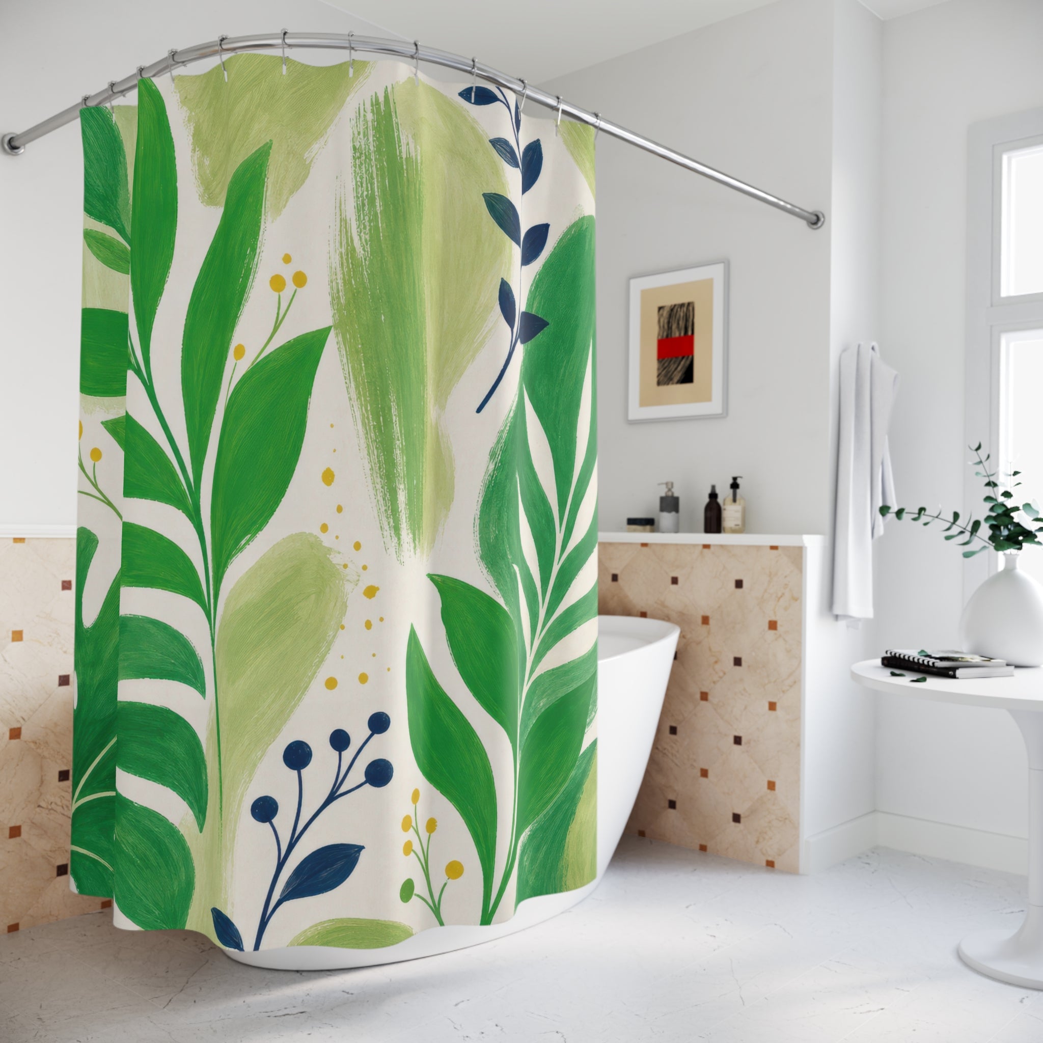 Painterly Botanical Kelly Green Shower Curtain