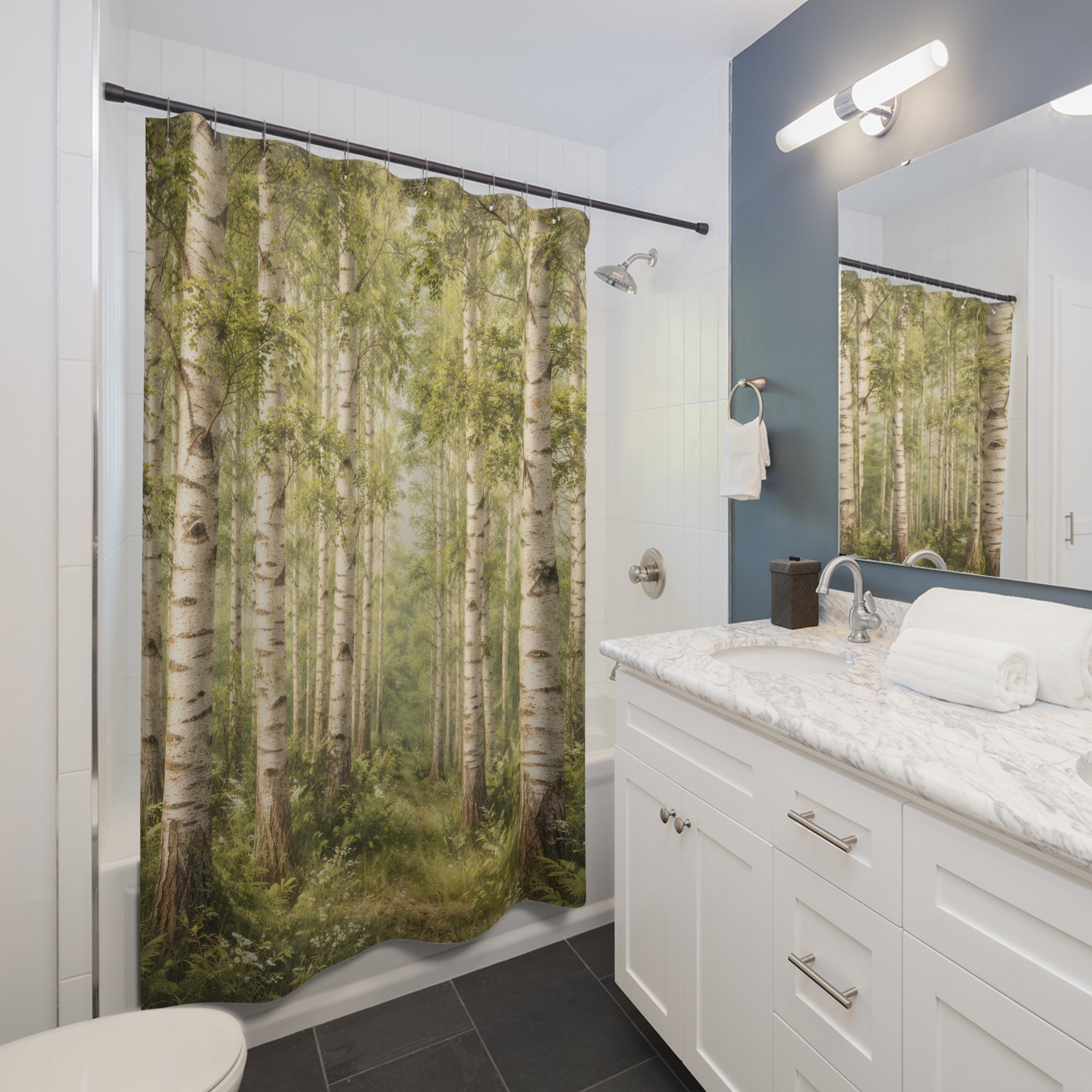 Birch Forest Shower Curtain – Green Woodland