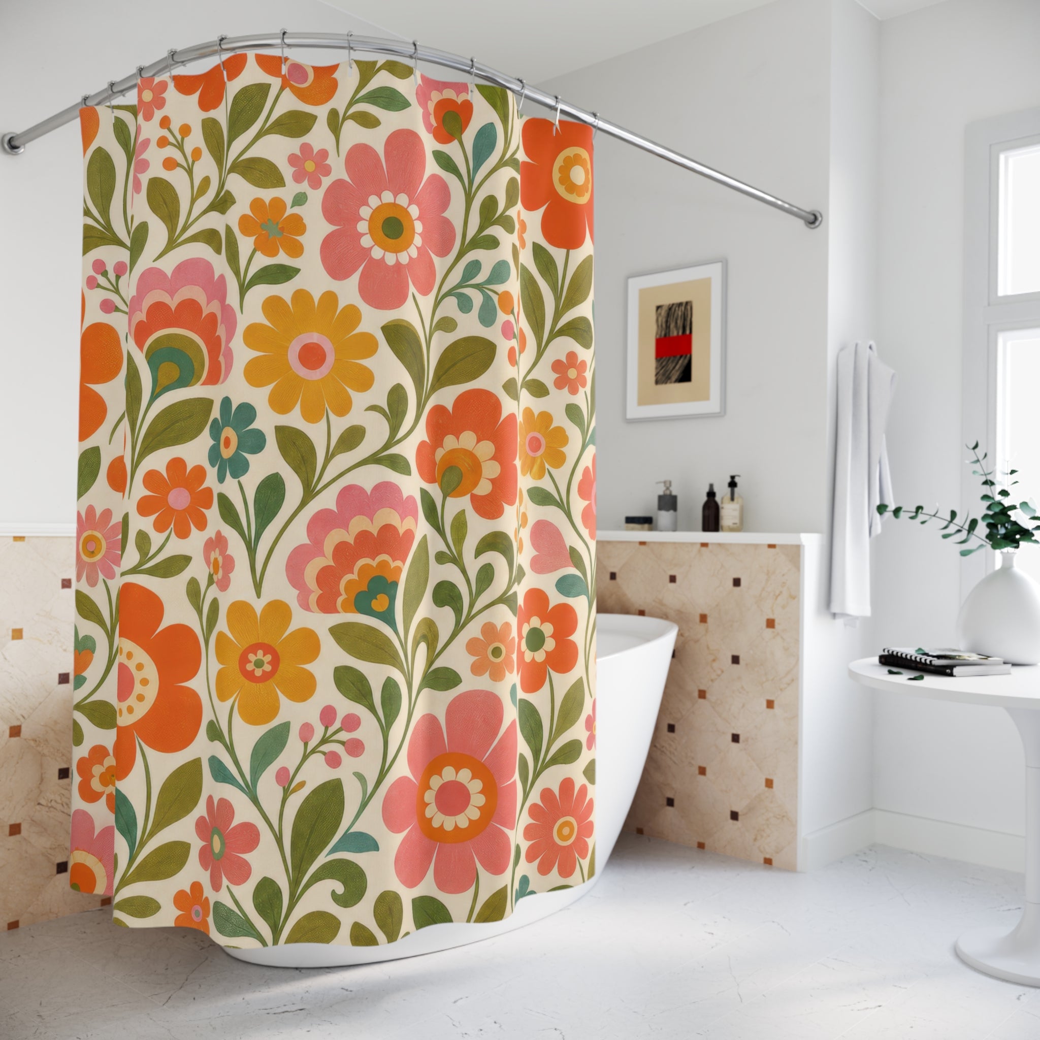 Bright Retro Floral Shower Curtain