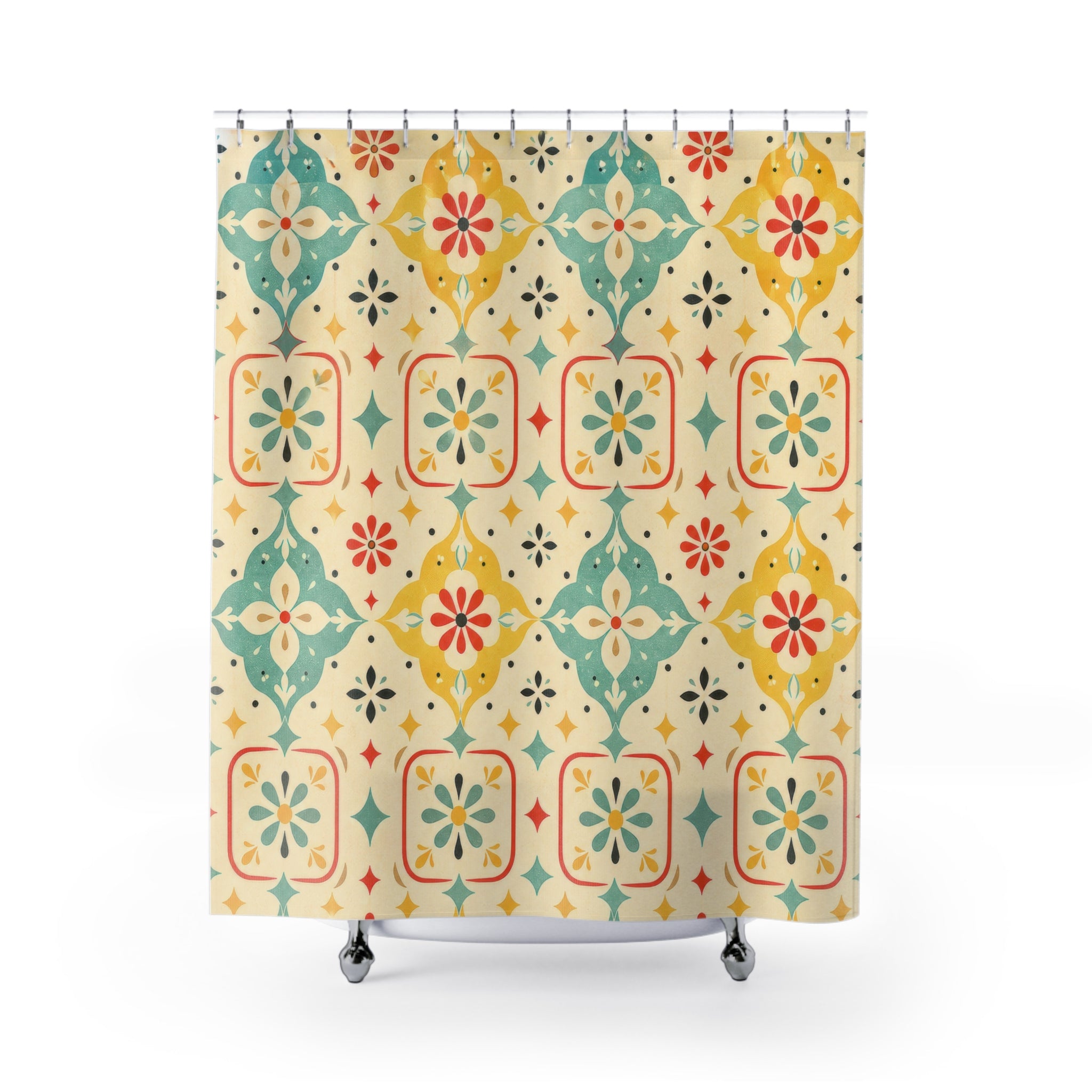 Retro Kitchen Geometric Shower Curtain