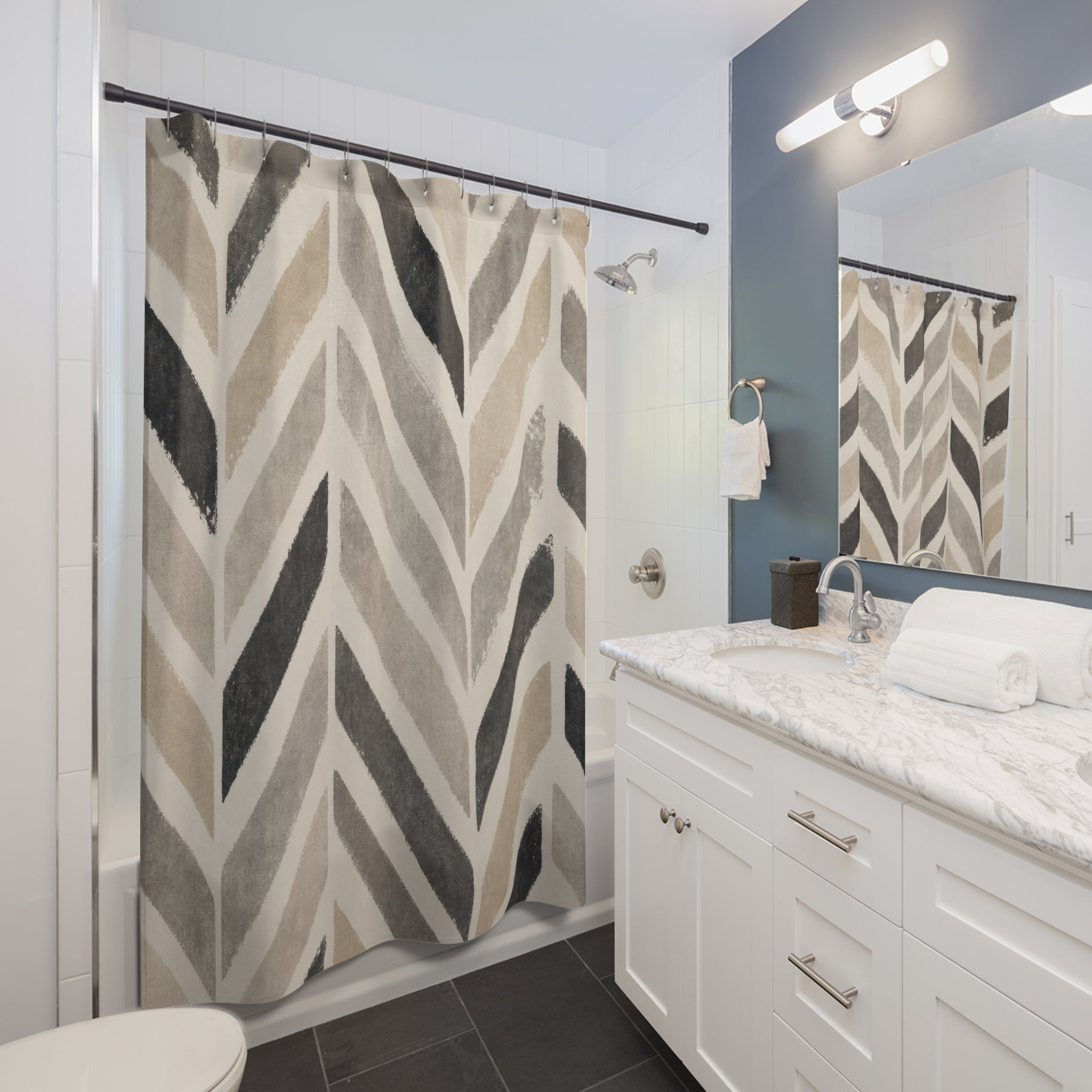 Black Beige Chevron Stripe Shower Curtain