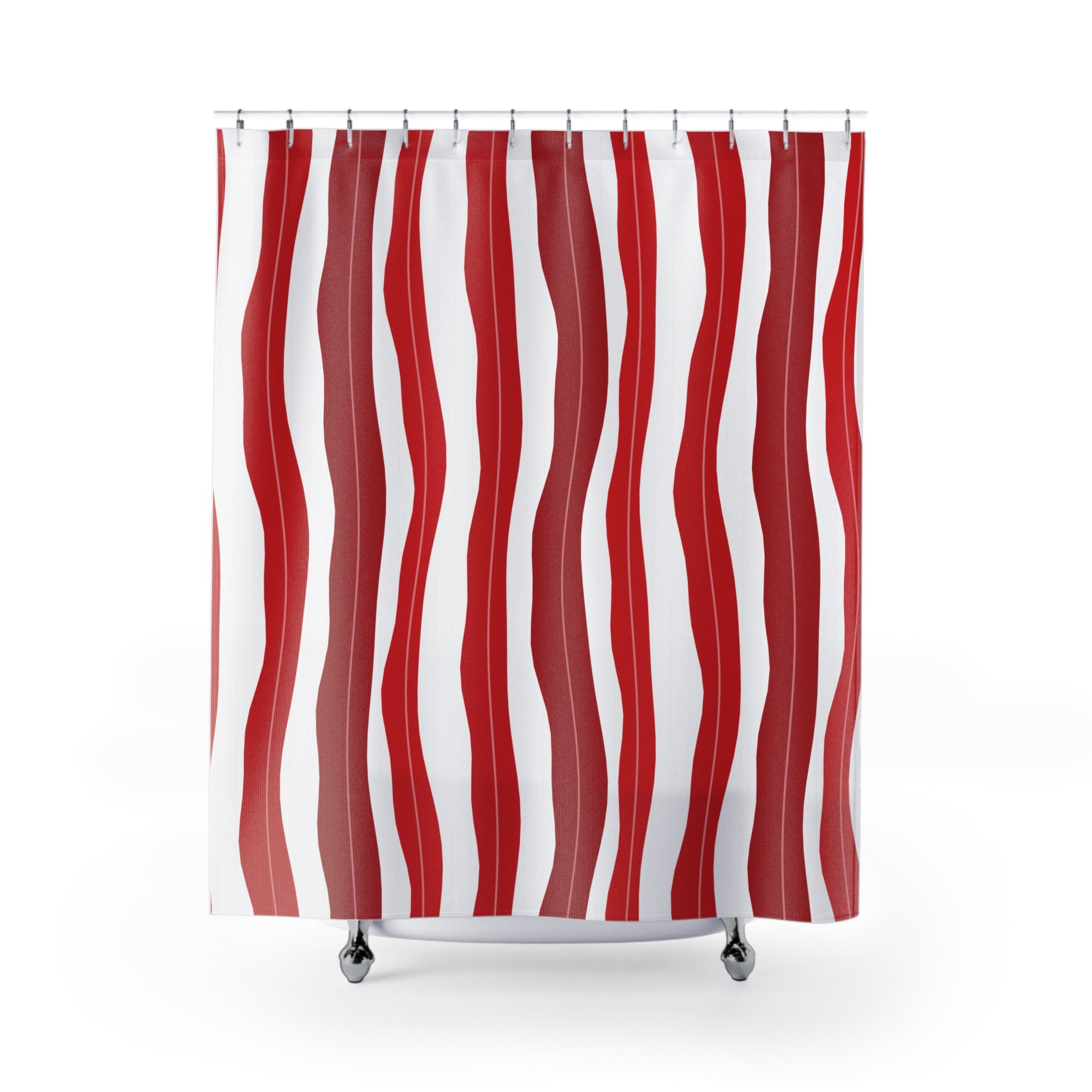 Red White Liquid Ribbon Shower Curtain