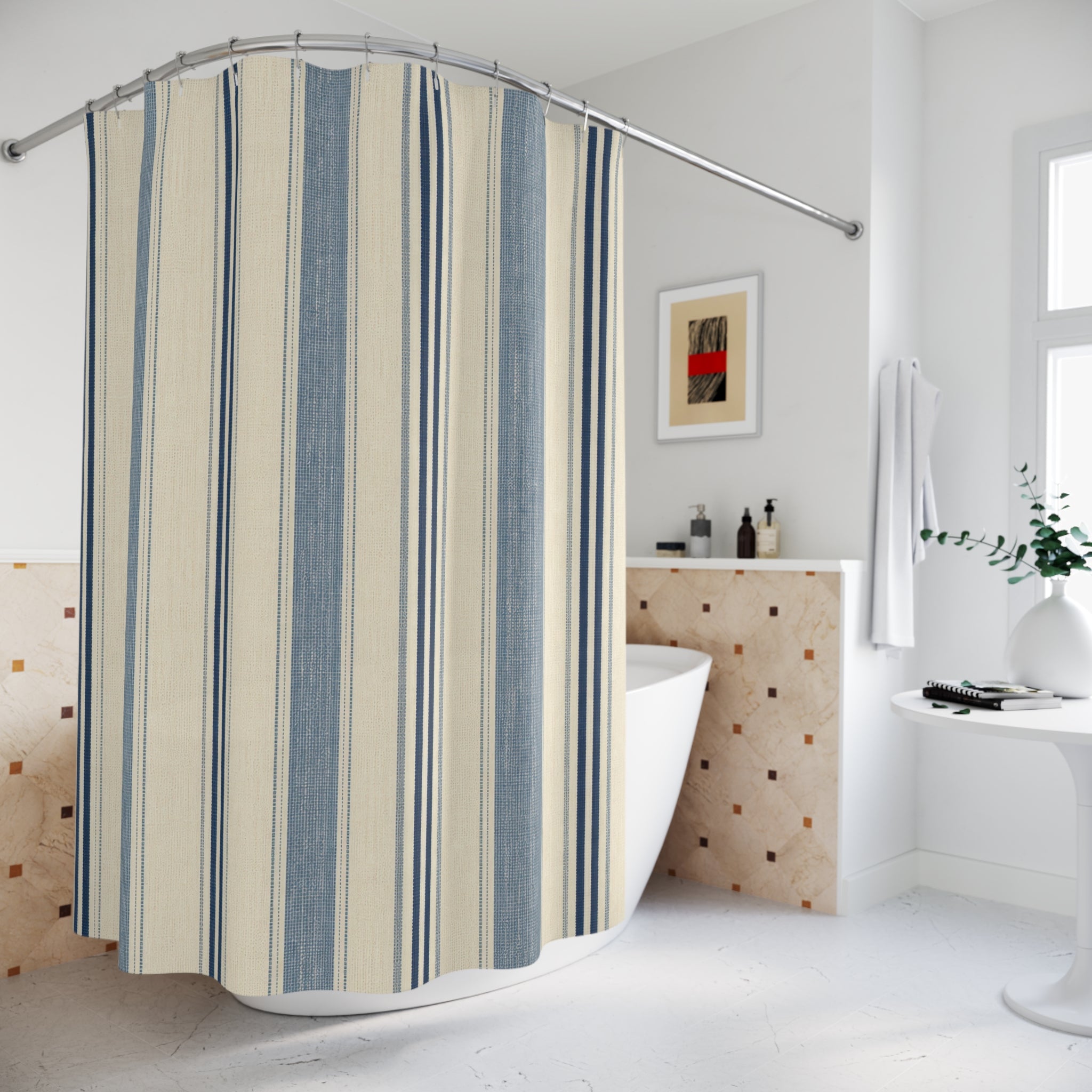 Indigo Market Stripe Shower Curtain