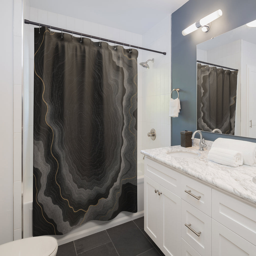 Black & Grey Topographic Shower Curtain