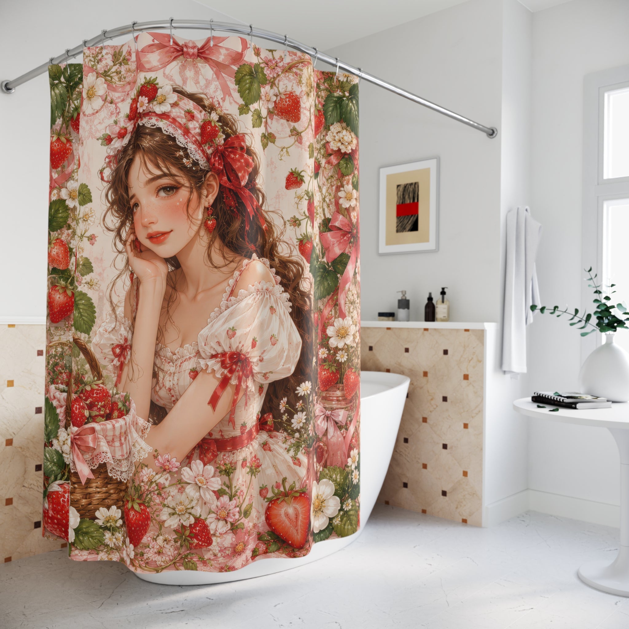 Strawberry Girl Shower Curtain: Cottagecore Berries
