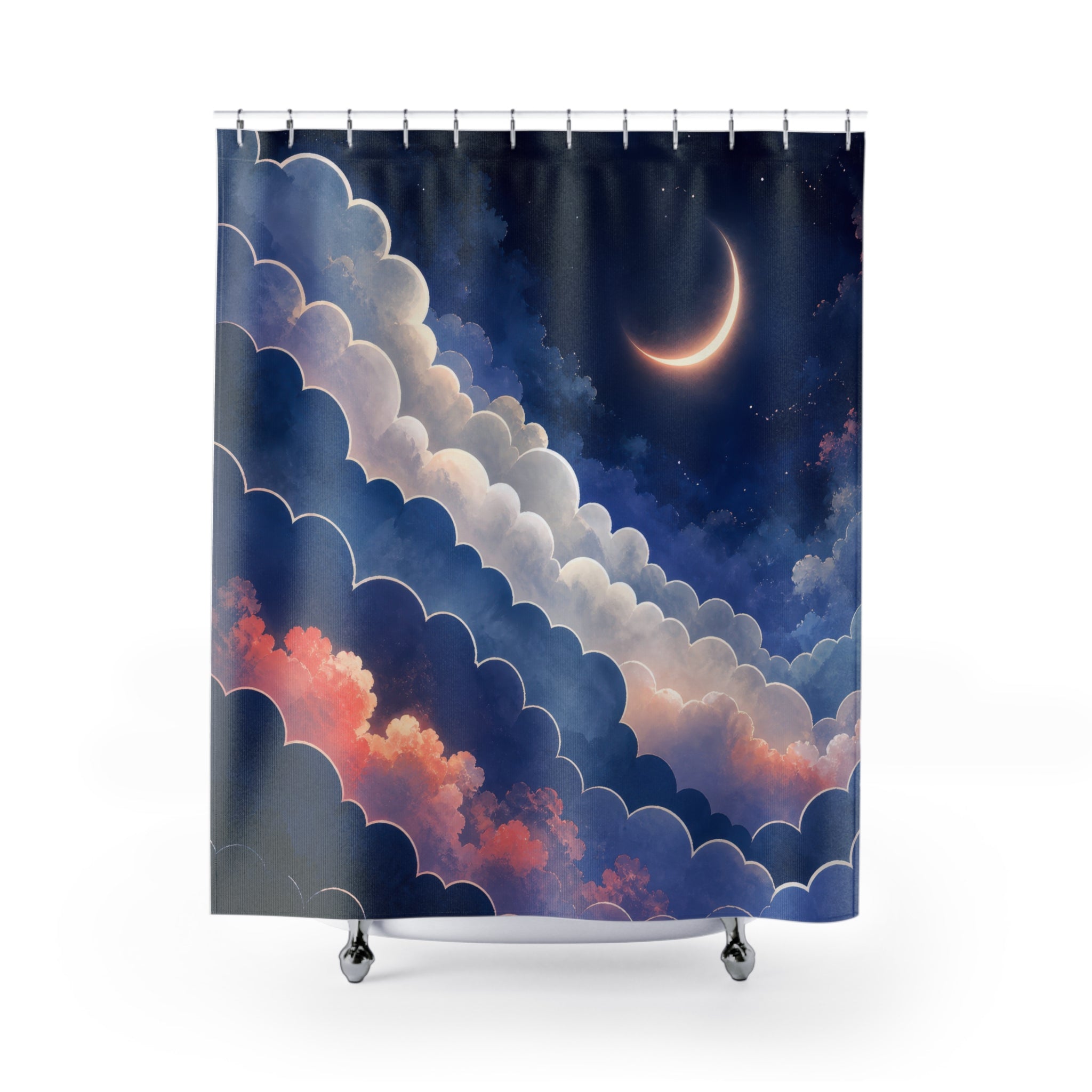 Moonlit Indigo Cloud Scalloped Shower Curtain