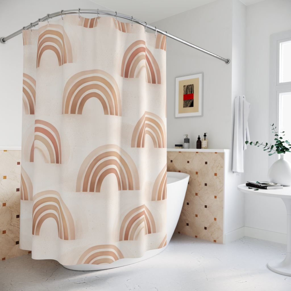 Boho Rainbow Arch Shower Curtain – Terracotta and Beige