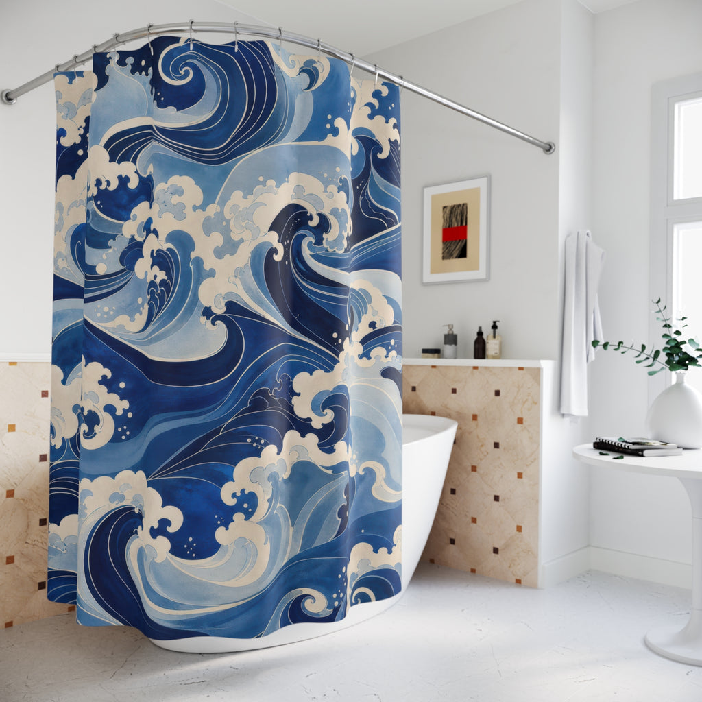 Indigo Wave Dark Blue Shower Curtain