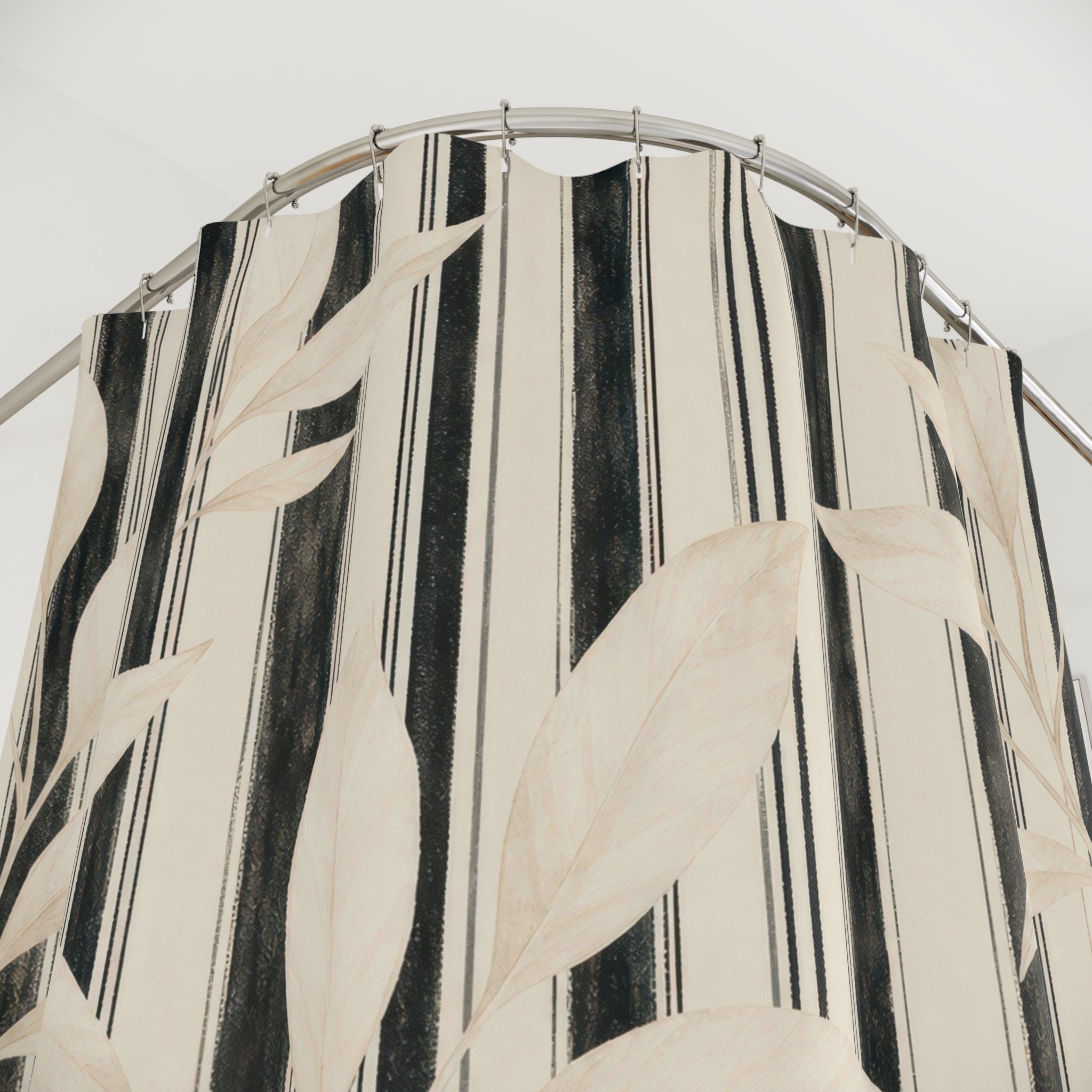 Cream Leaf Pinstripe Shower Curtain