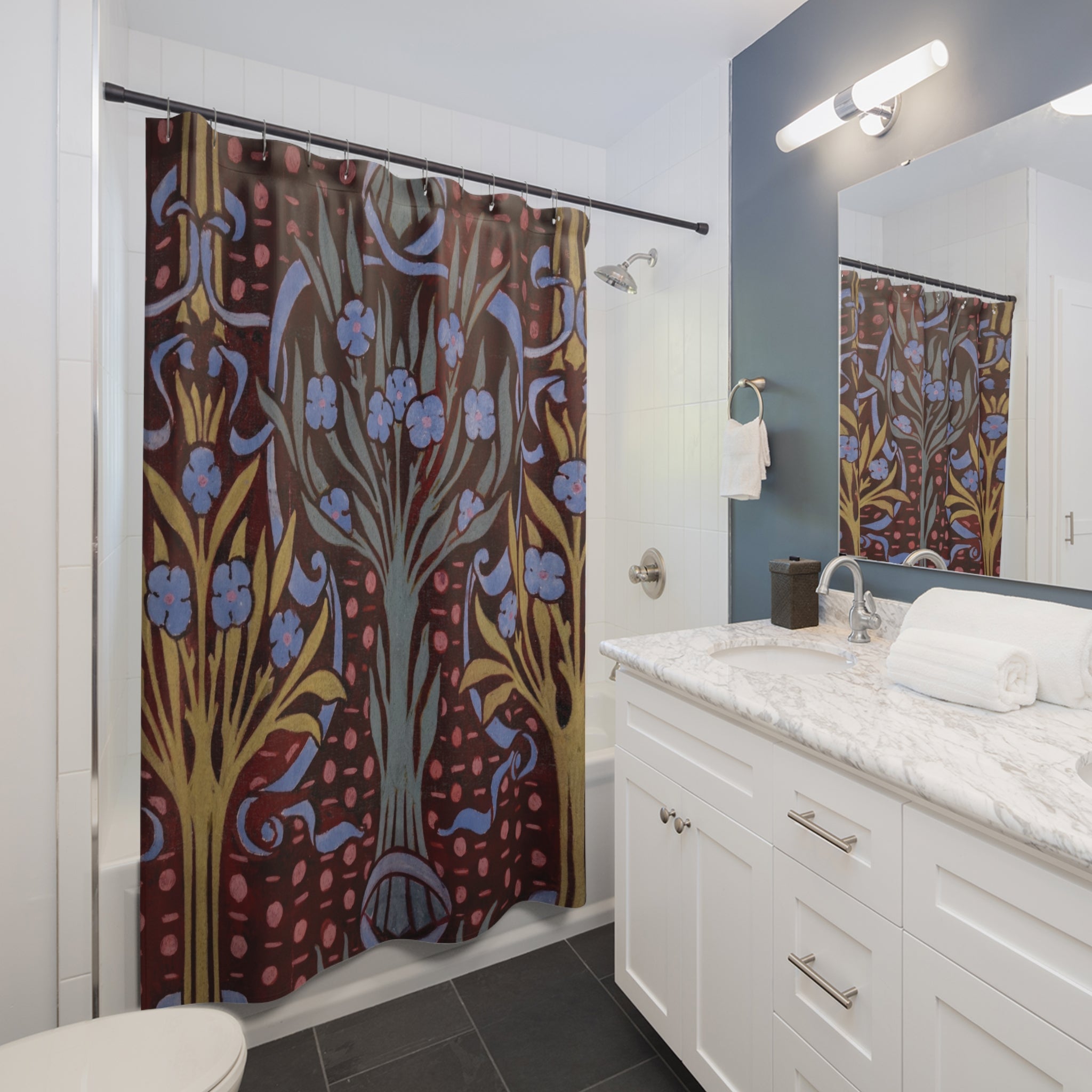 Mackmurdo Floral Shower Curtain – Red, Blue & Gold