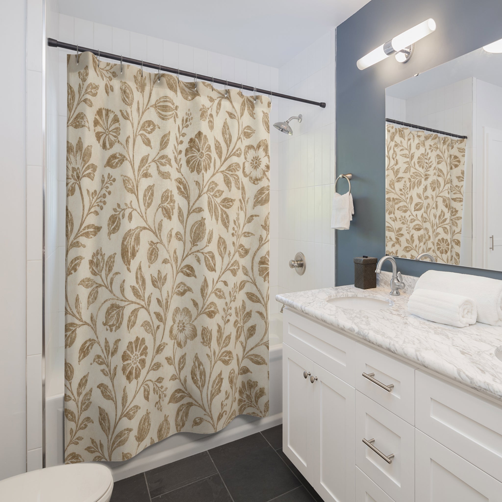 Beige Vintage Vine Botanical Shower Curtain
