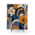 Mustard and Blue Shower Curtain: Retro Floral Botanical