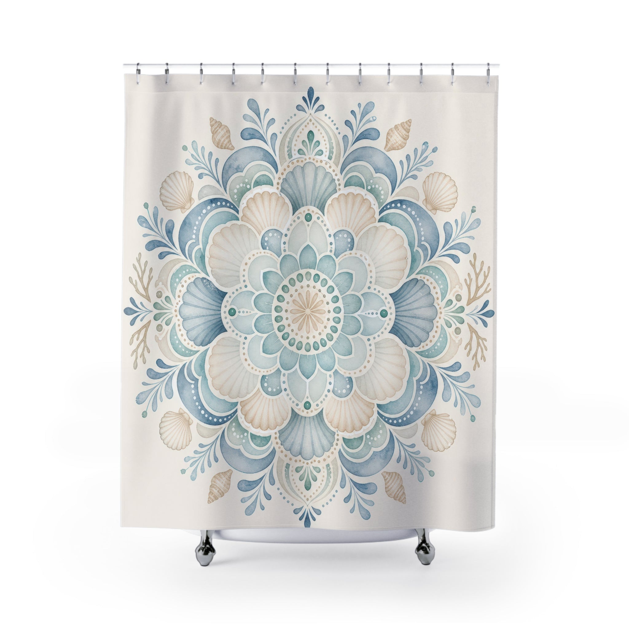 Aqua Floral Medallion Shower Curtain