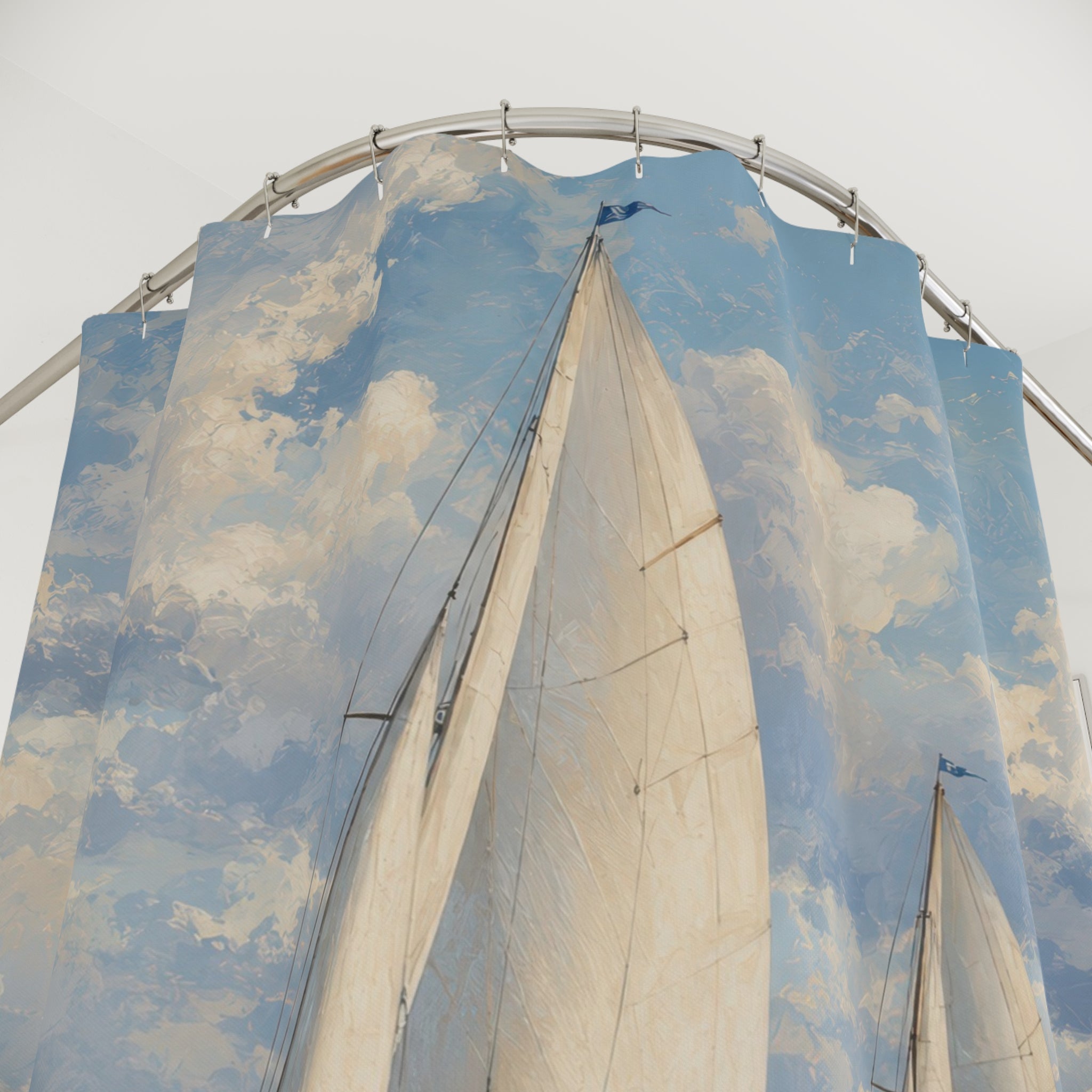 Sailboat Shower Curtain: Navy Coastal Seascape