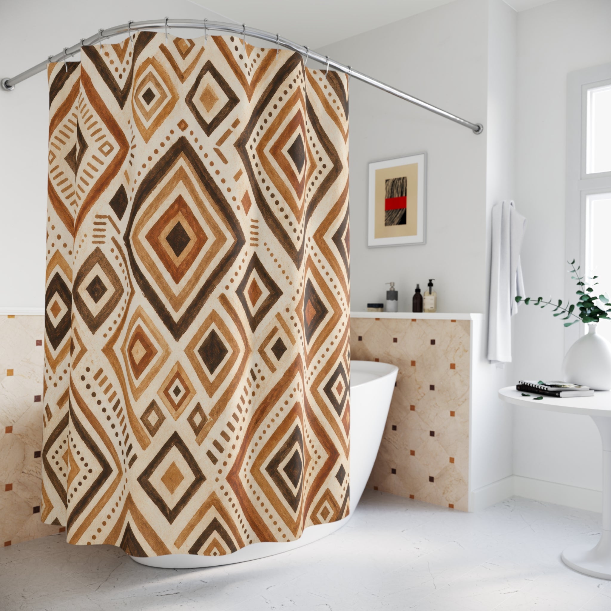 Brown Cream Diamond Shower Curtain