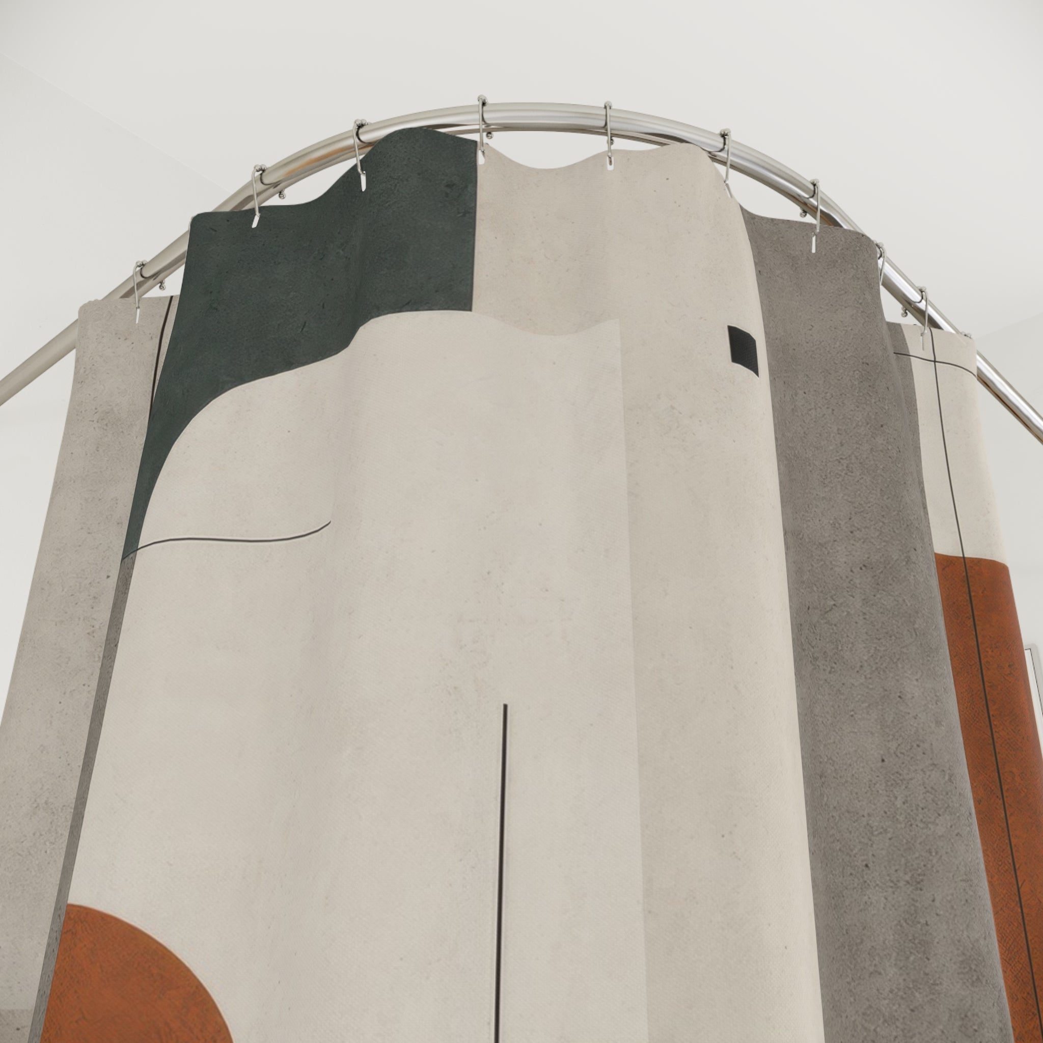 Geometric Shower Curtain, Gray Sage Terracotta Arch Blocks, Modern Abstract Line Art, Architectural Bathroom Decor, Warm Neutral Bath Style