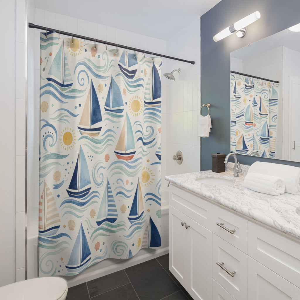 Navy Sailboat Shower Curtain
