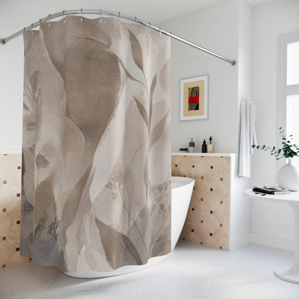 Taupe Shower Curtain: Beige Abstract Botanical Pattern