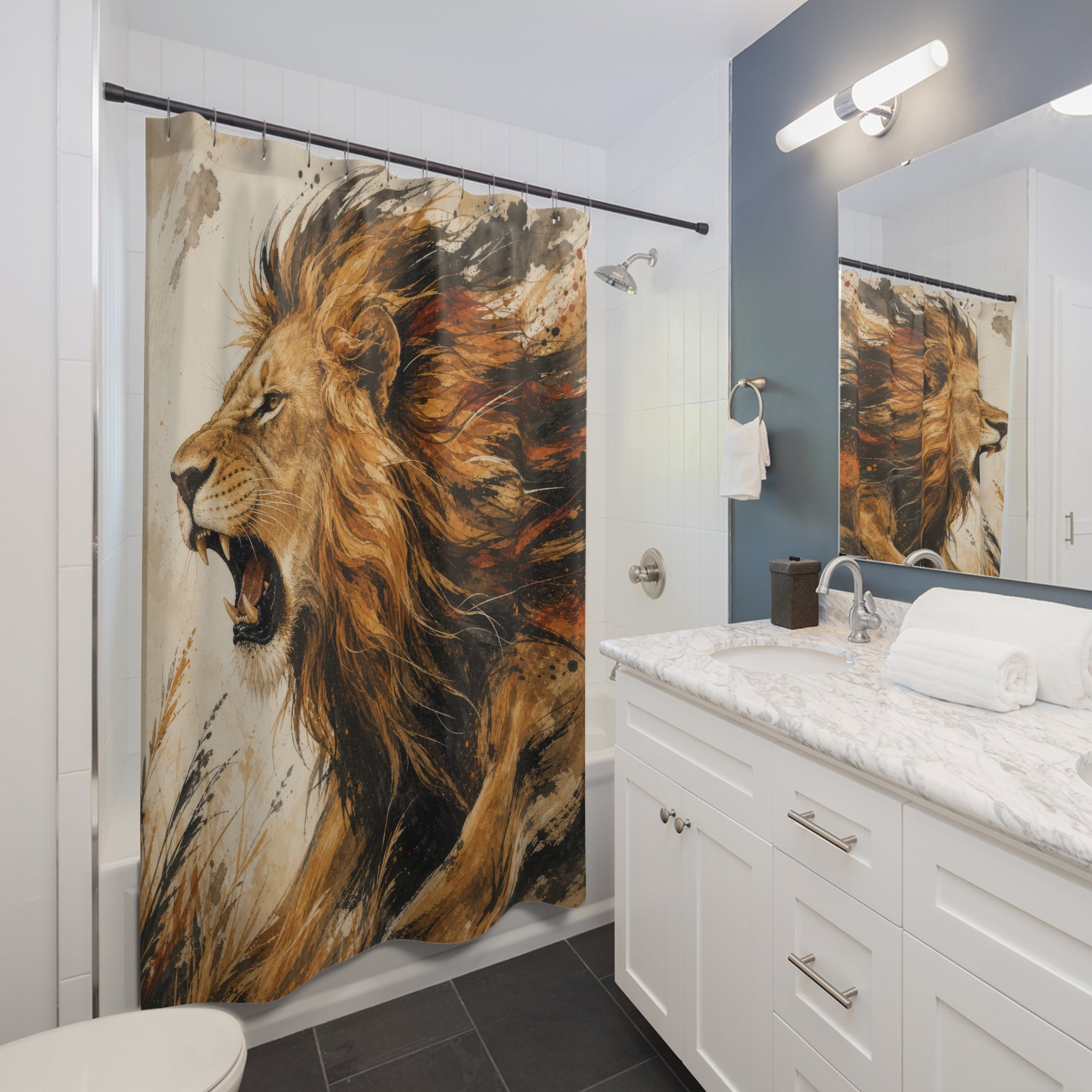 Roaring Animal Portrait Shower Curtain