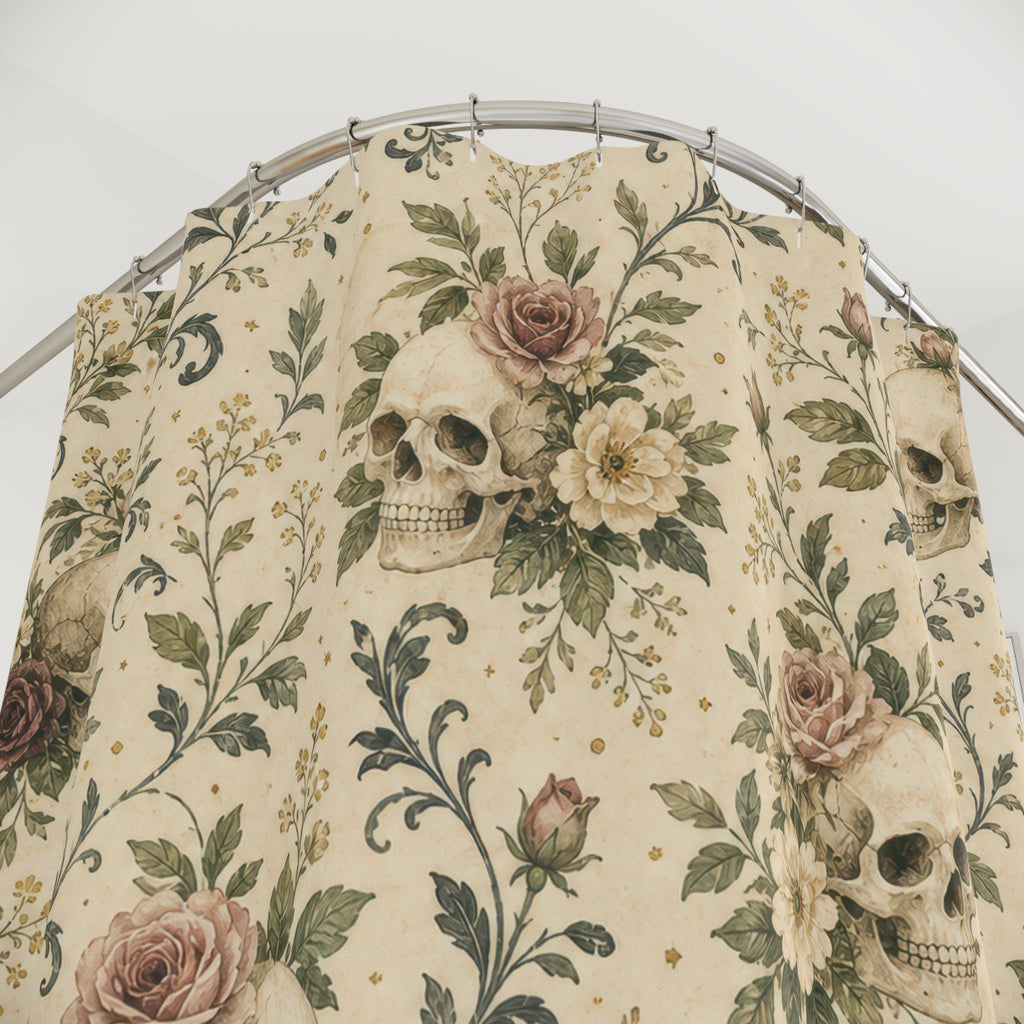 Skull Rose Gothic Floral Shower Curtain