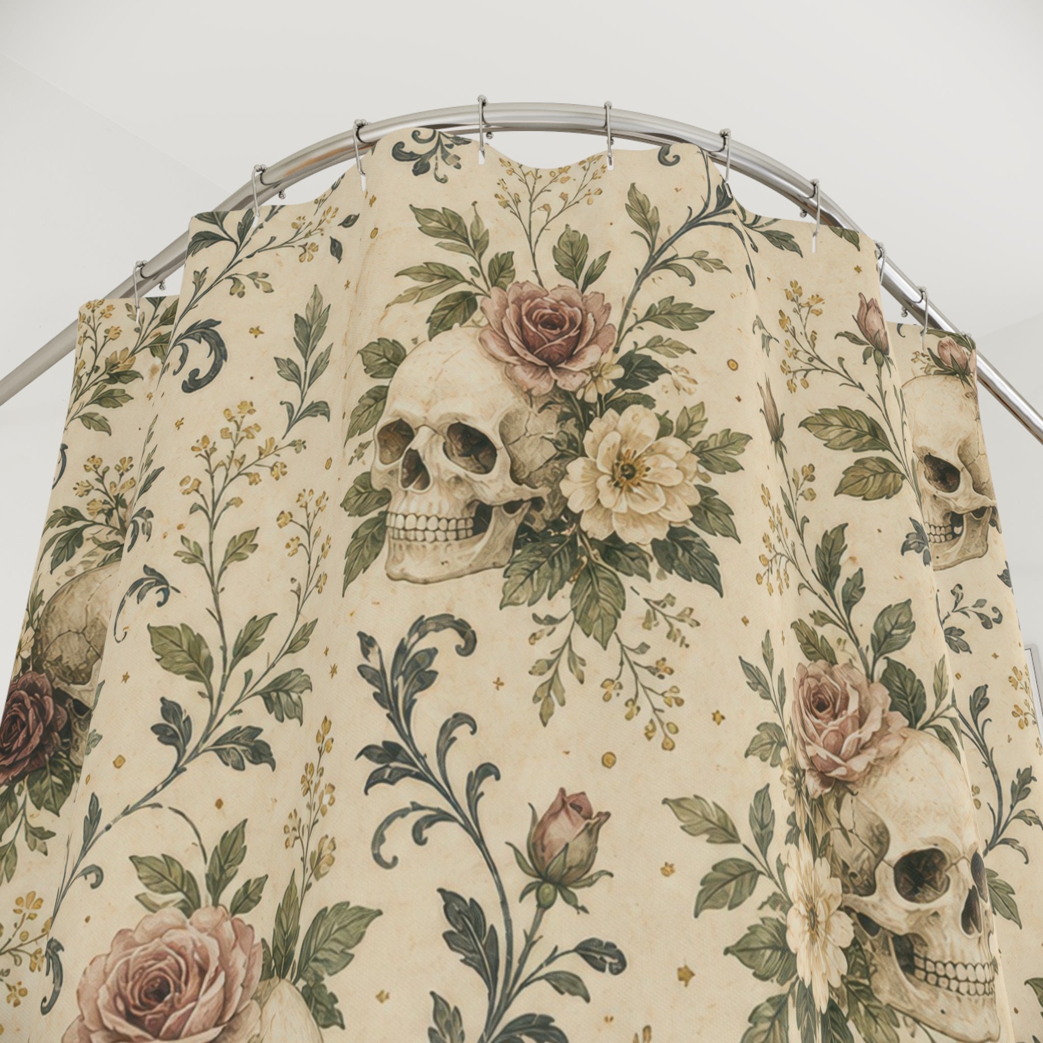 Skull Rose Gothic Floral Shower Curtain
