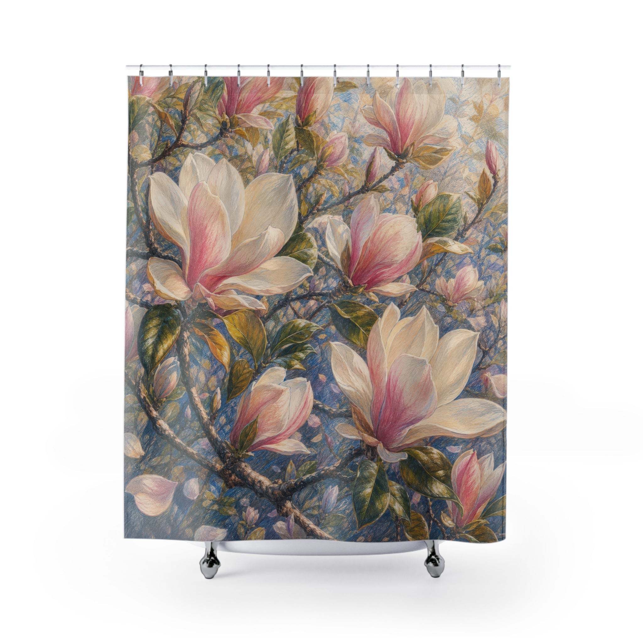 Pastel Pencil Magnolia Branches Shower Curtain