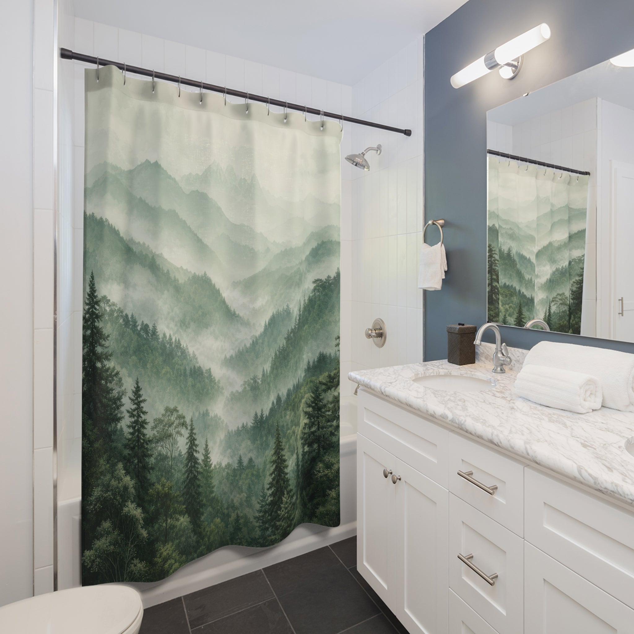 Sage Green Misty Forest Shower Curtain