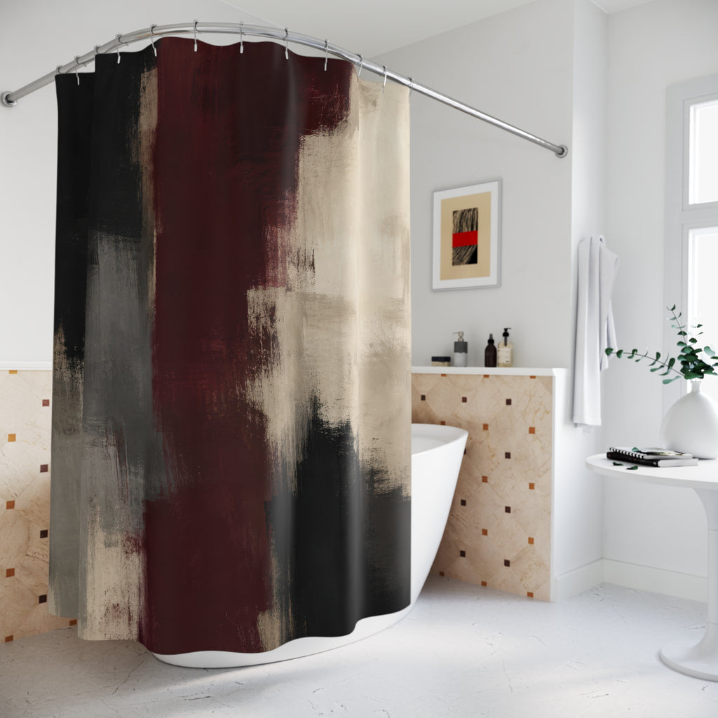 Black Burgundy Abstract Shower Curtain