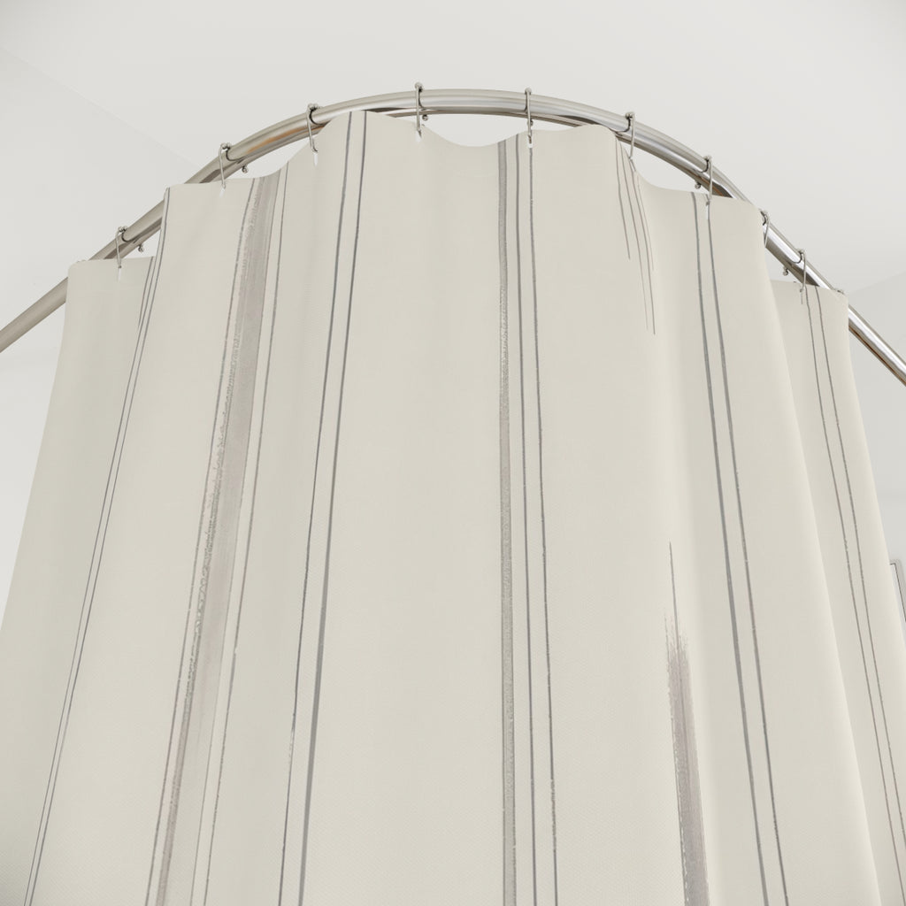 Minimal Grey Stripe Shower Curtain, Ivory Grey Classic Bathroom Decor, Modern Stripe Bath Curtain, Guest Bath Decor, Small Bathroom Decor