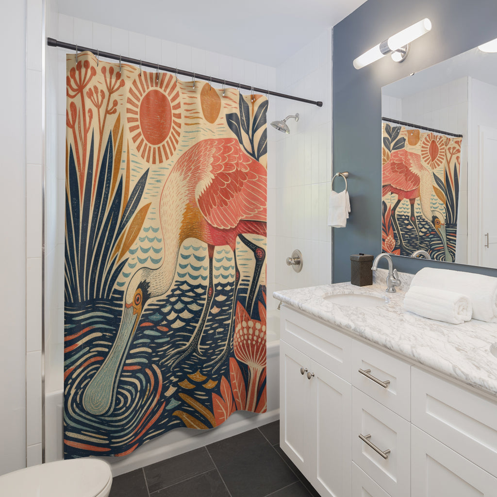 Folk Art Spoonbill Shower Curtain