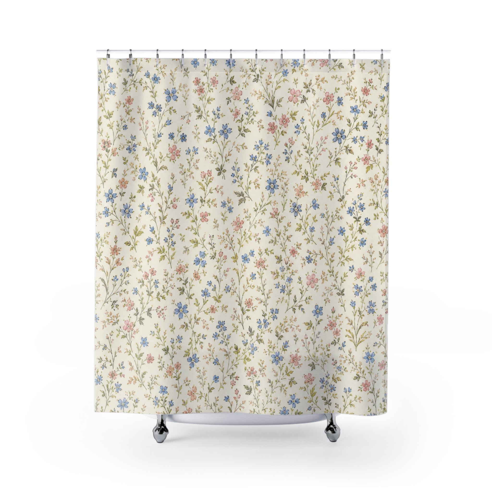 Blue Ditsy Floral Wildflower Flower Botanical Cottage Shower Curtain