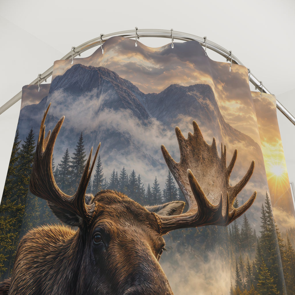 Moose Shower Curtain: Mountain Forest Wildlife