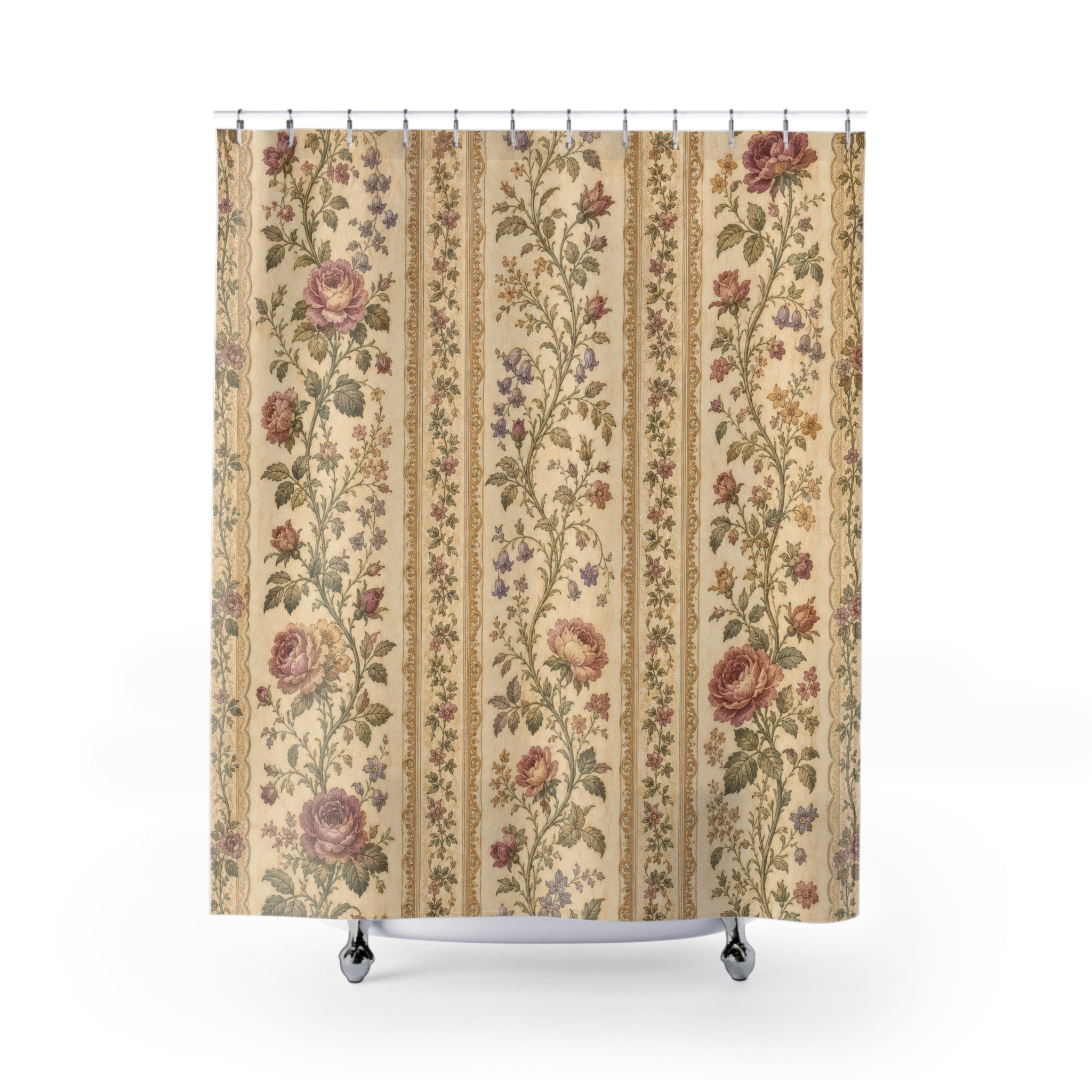 Vintage Rose Beige Stripe Shower Curtain