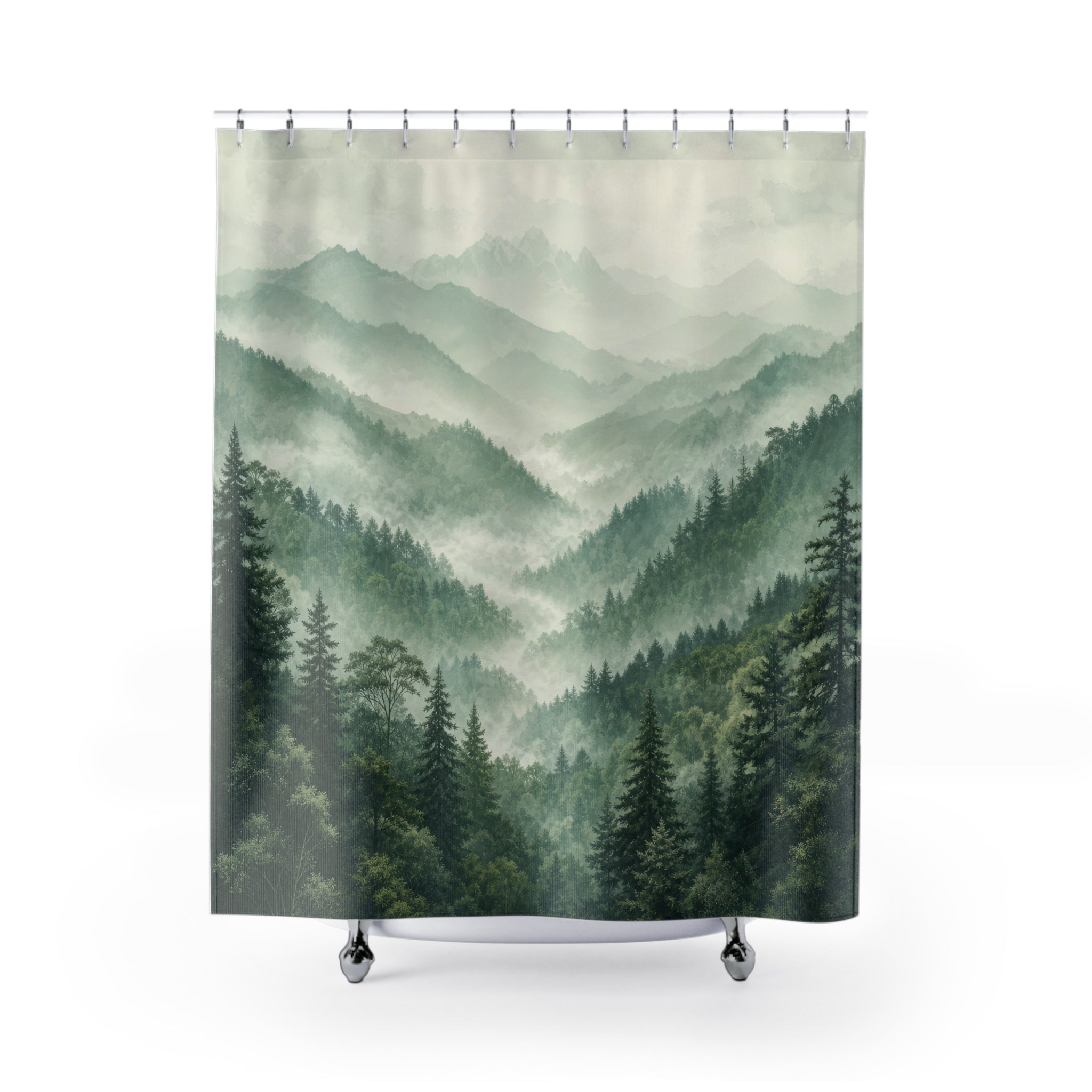 Sage Green Misty Forest Shower Curtain