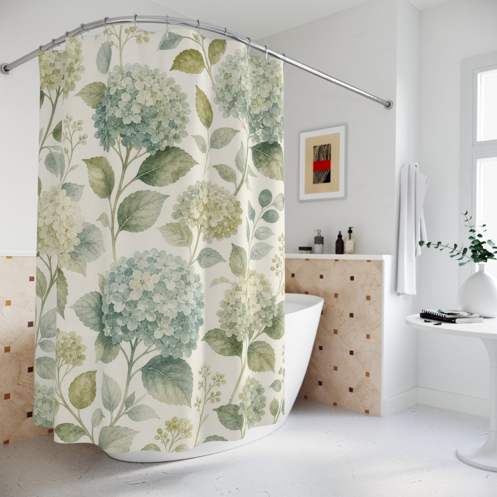 Blue Green Hydrangea Print Shower Curtain